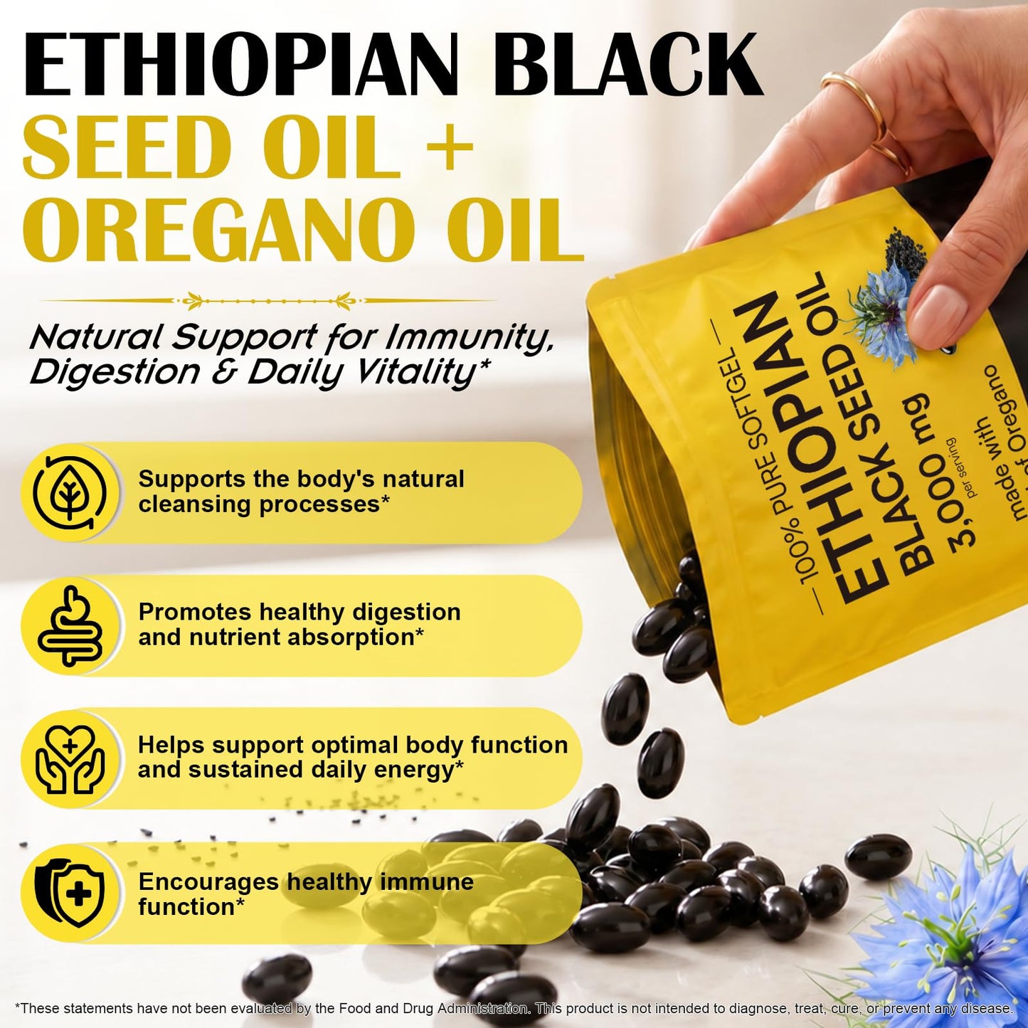 ROWKDRKB Ethiopian Black Seed Oil Capsule 3,000mg, 240 Count