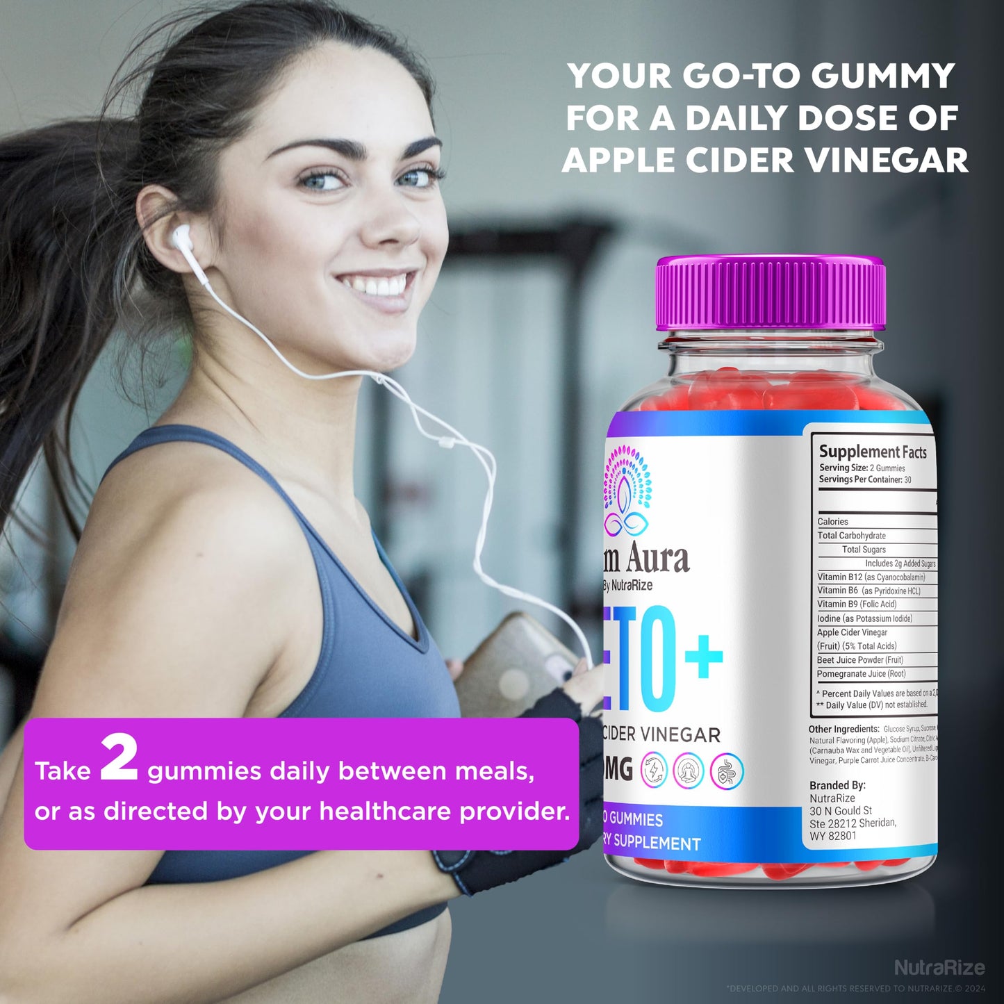 NutraRize Slim Aura Keto ACV Gummies, 180 Gummies