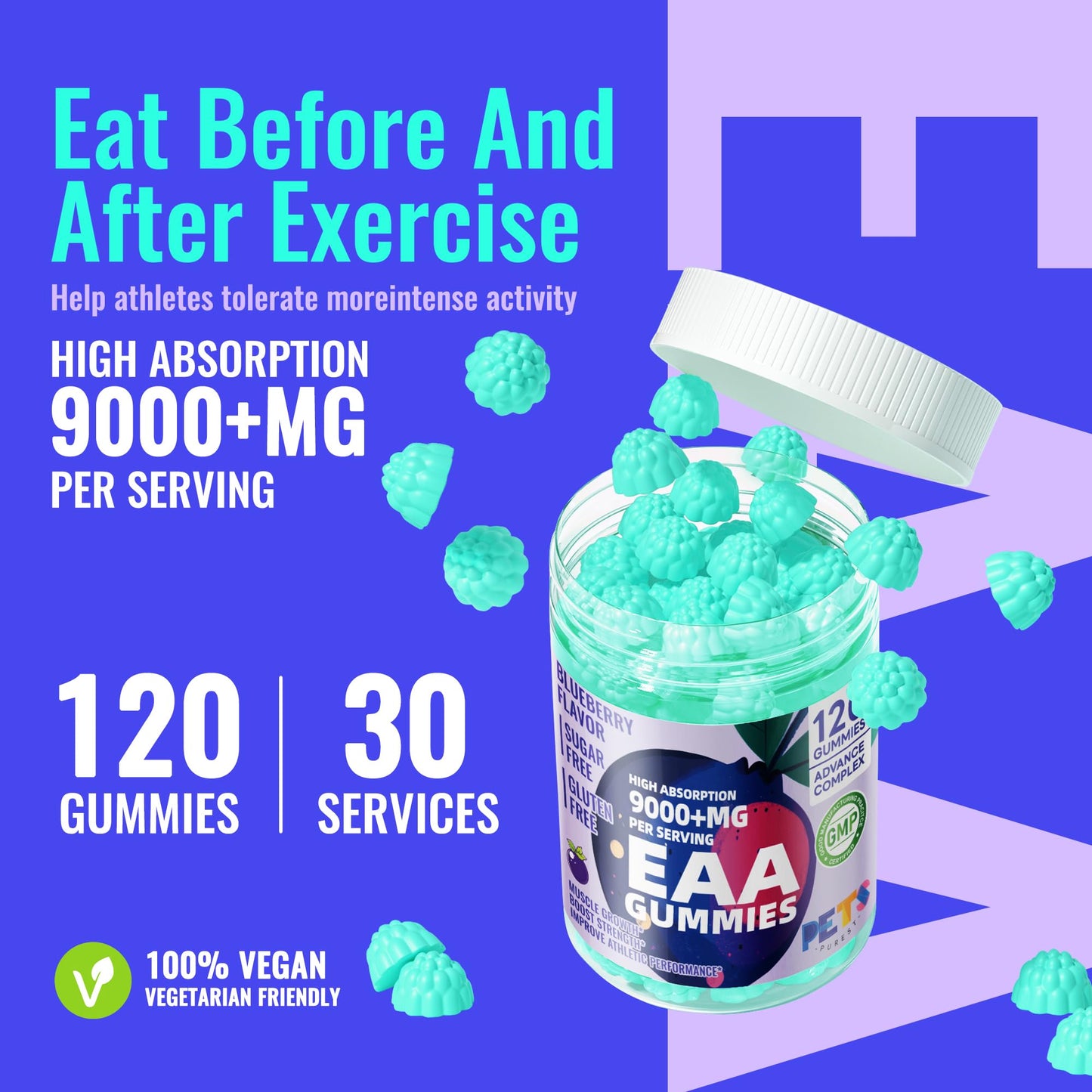 Pets Purest Essential Amino Acids (EAA) & BCAAs Gummies 120