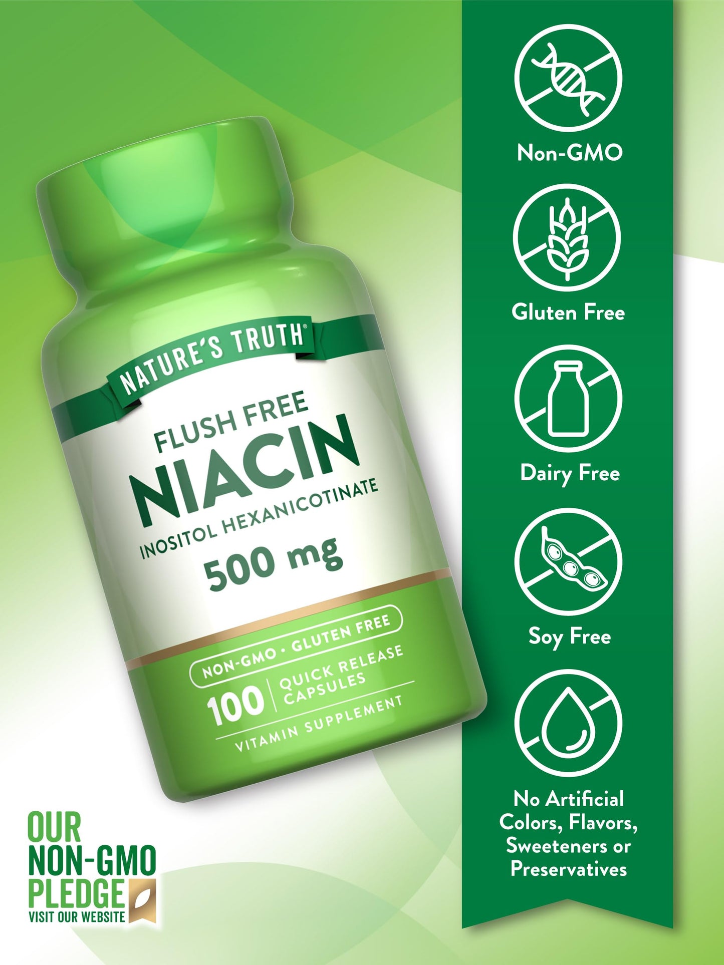 Nature's Truth Flush Free Niacin 500mg Capsule, 100 Capsules