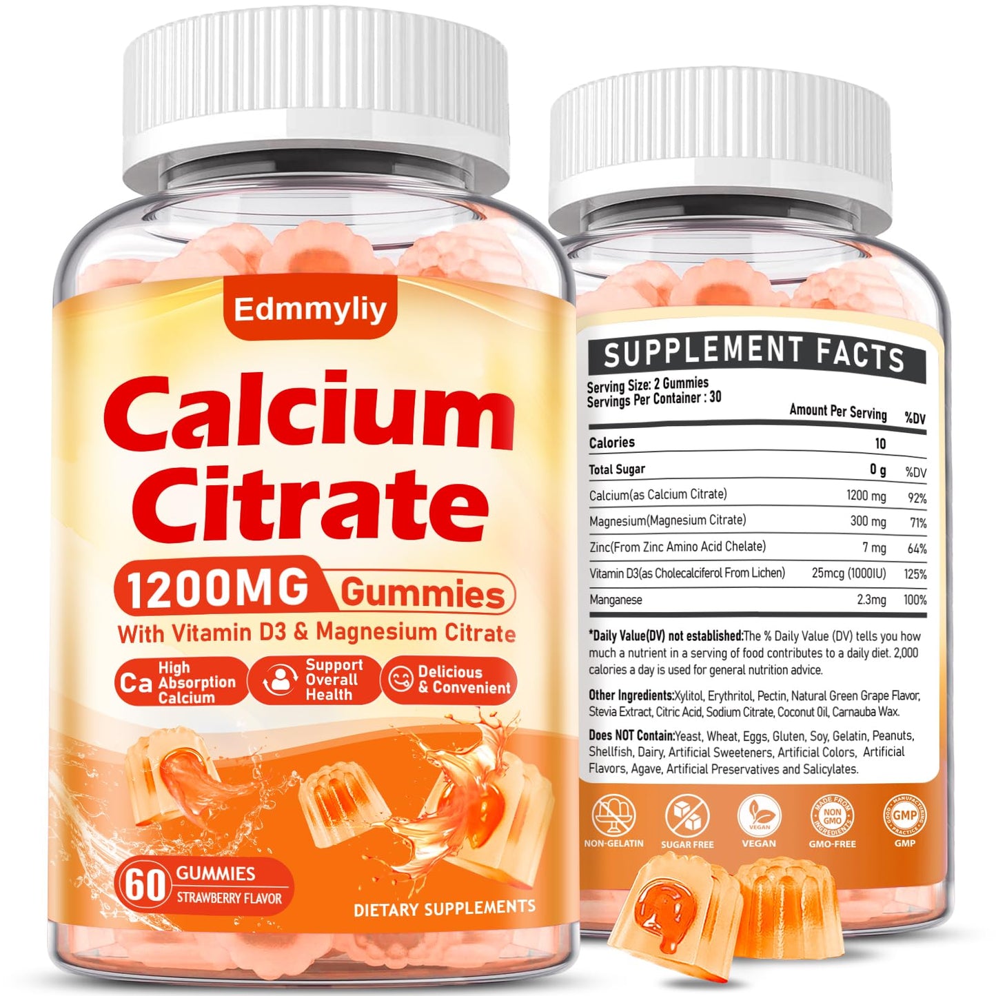 Edmmyliy Calcium Citrate Supplement Gummies, 120 Gummies