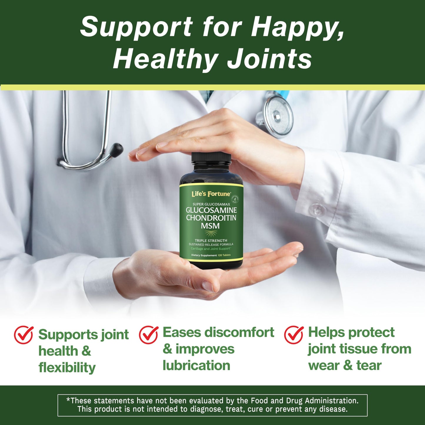 Life's Fortune Glucosamax Triple Strength Glucosamine, Chondroitin & MSM with Vitamin C Capsule, 120 Count