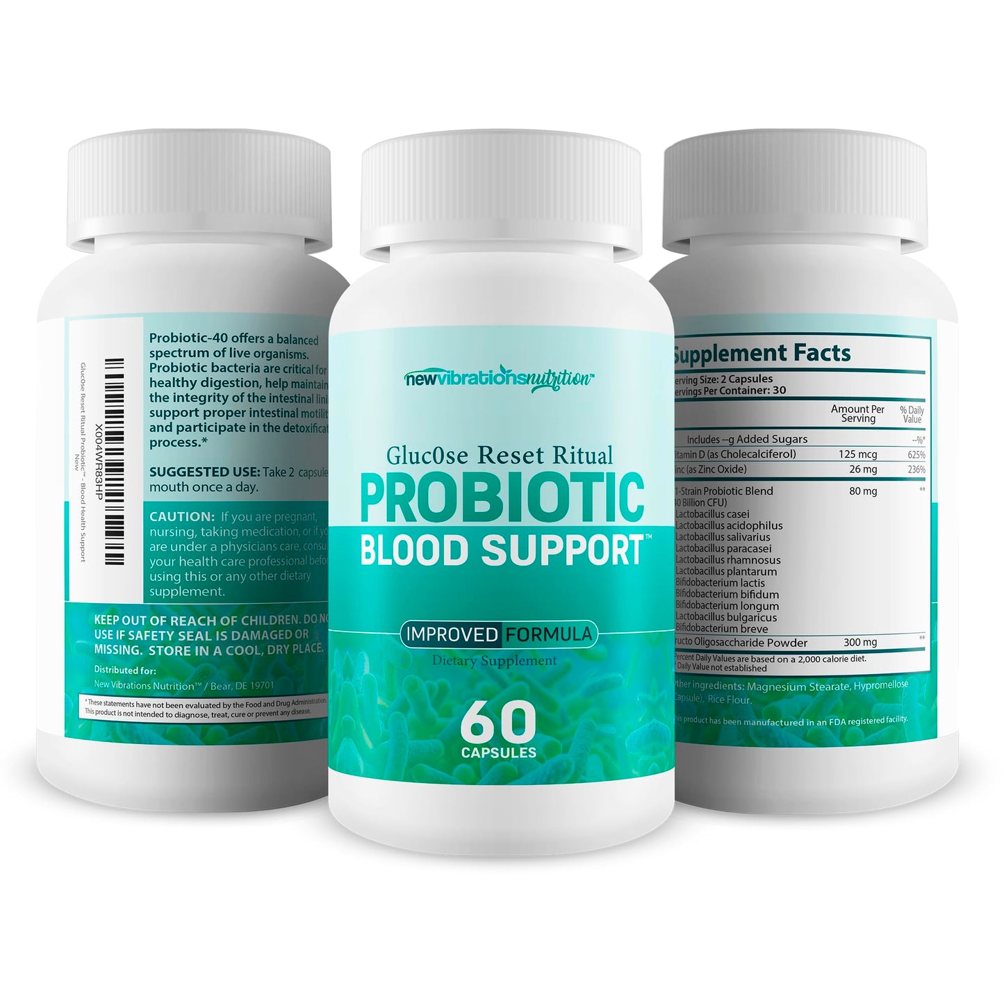 New Vibrations Nutrition Gluc0se Reset Ritual Probiotic Blood Support 60 Capsules