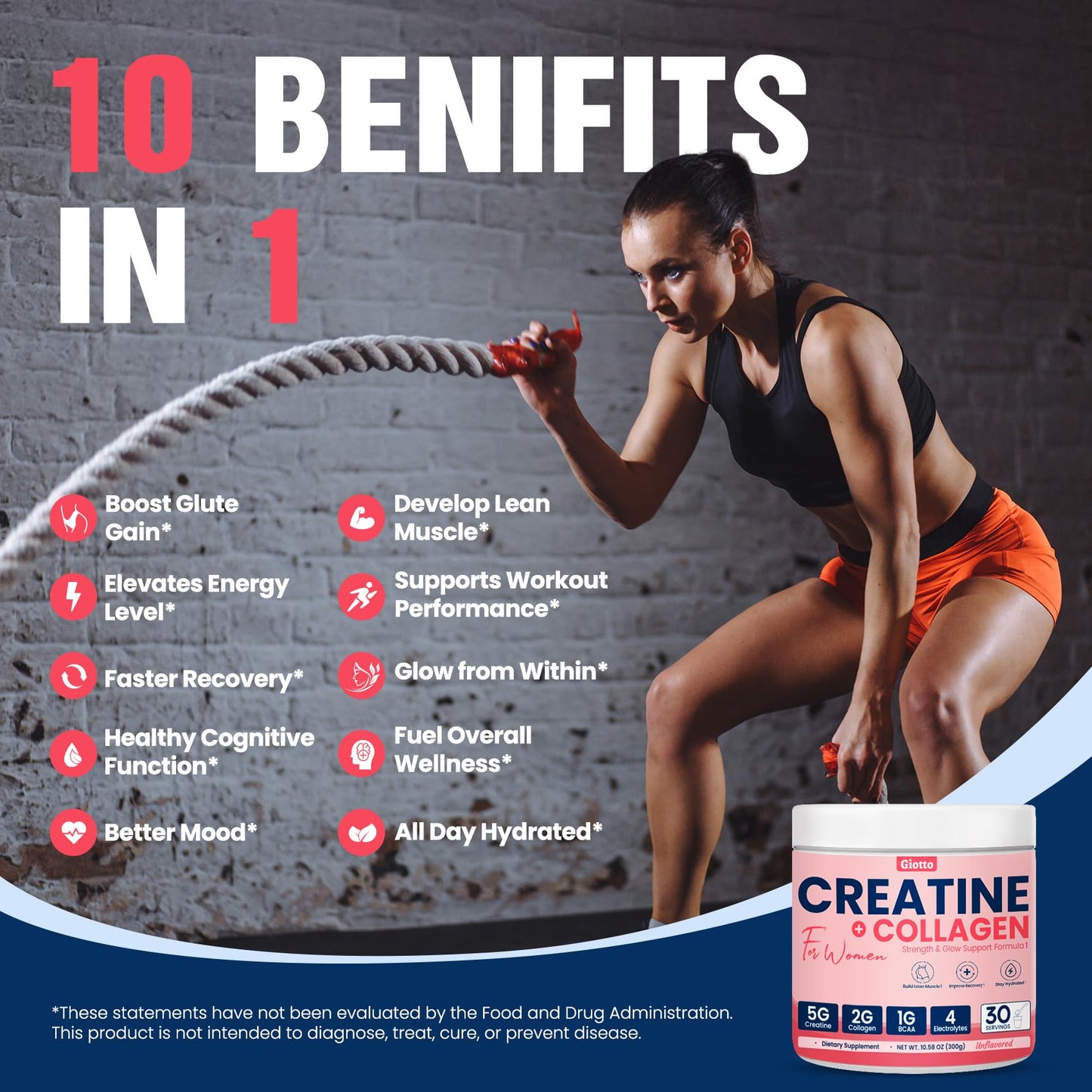 Giotto Unflavored Creatine Powder, 10.6 oz