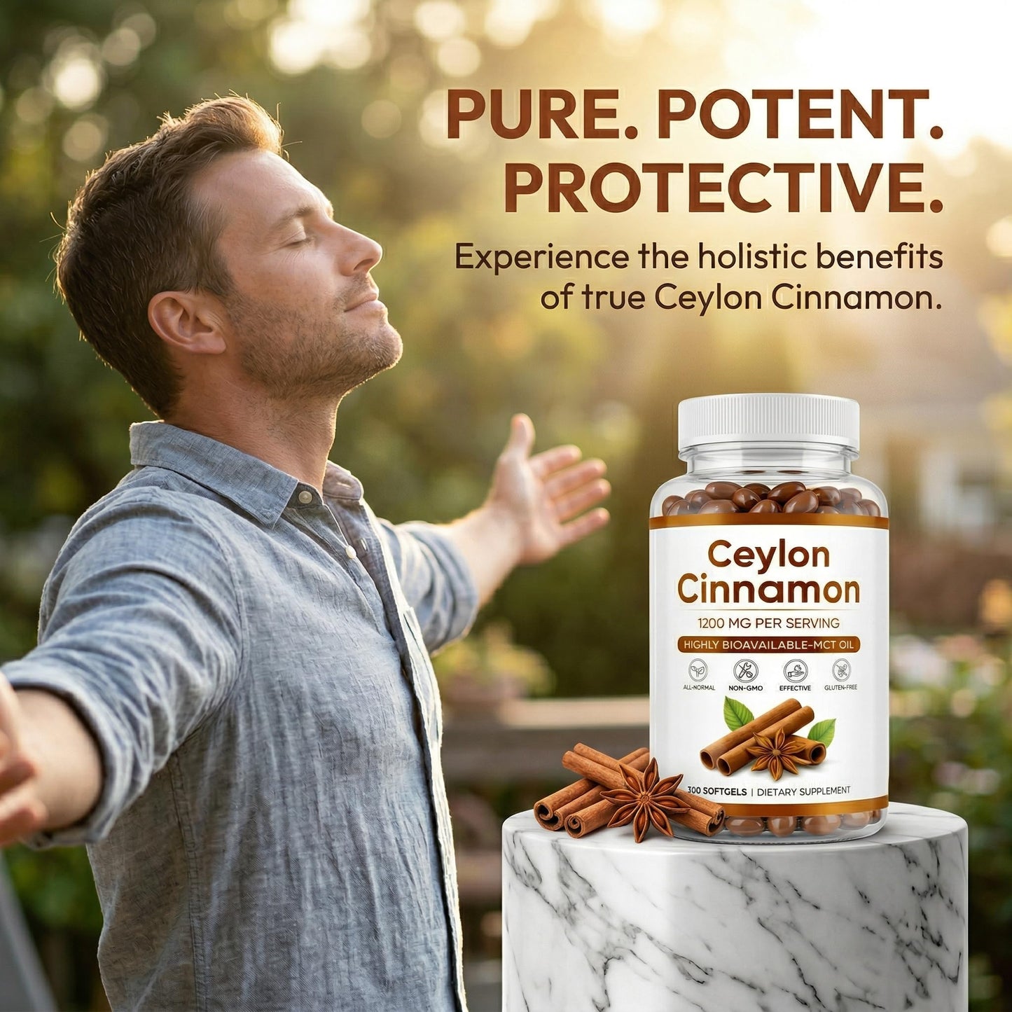 SUUDUUL Ceylon Cinnamon 1200mg Extract Supplement with MCT Oil Softgels 300