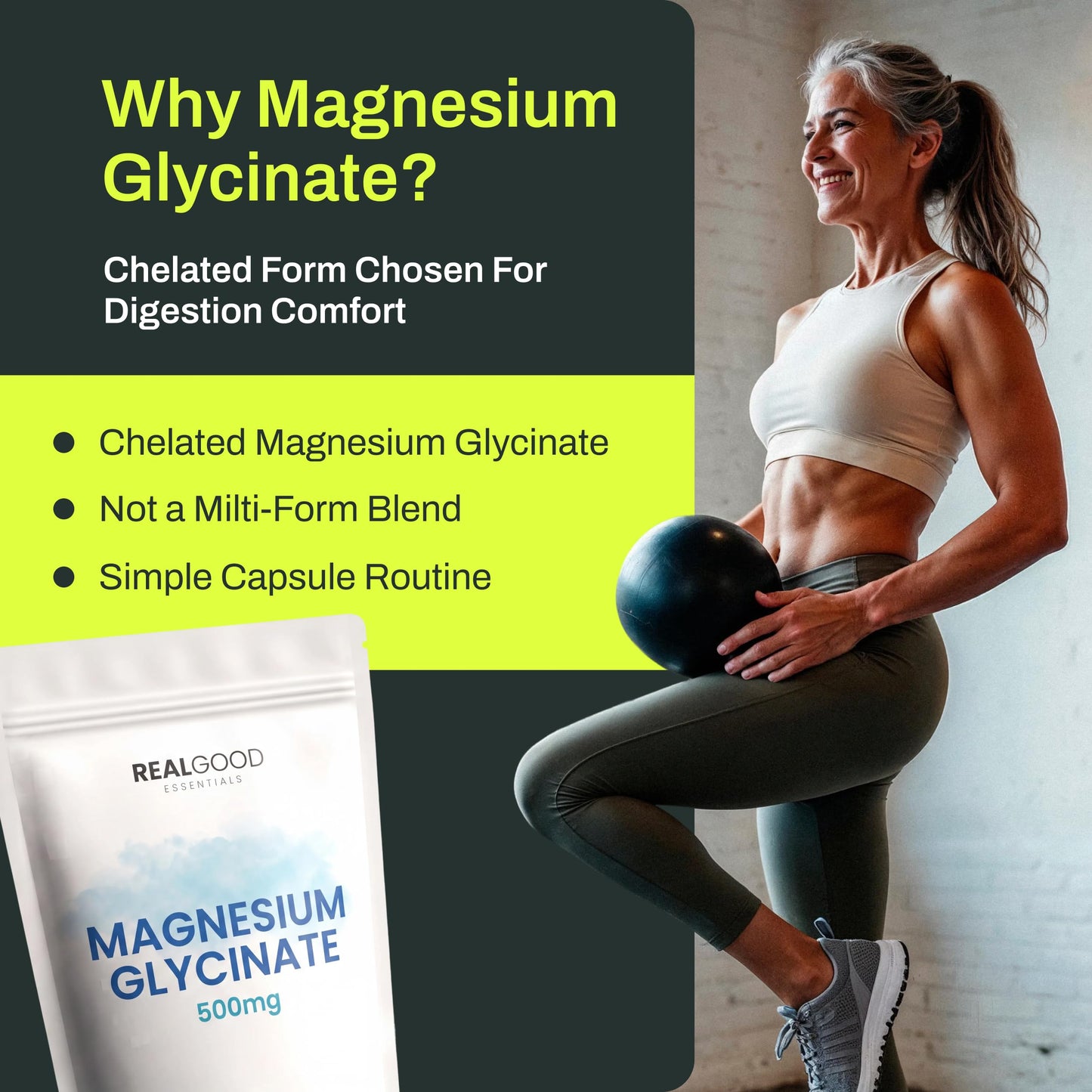 REAL GOOD ESSENTIALS Magnesium Glycinate 500mg Capsule, 270 Count