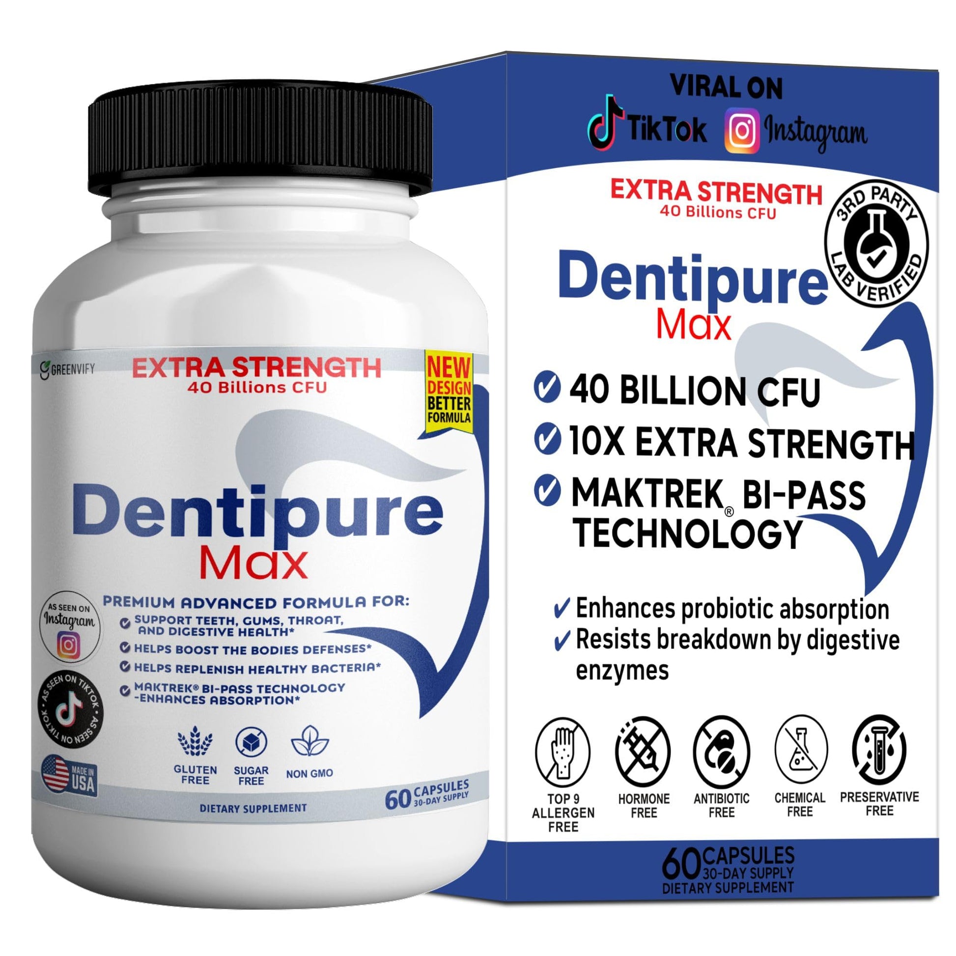GREENVIFY Dentipure Max Probiotic Supplement Capsule, 60 Capsules