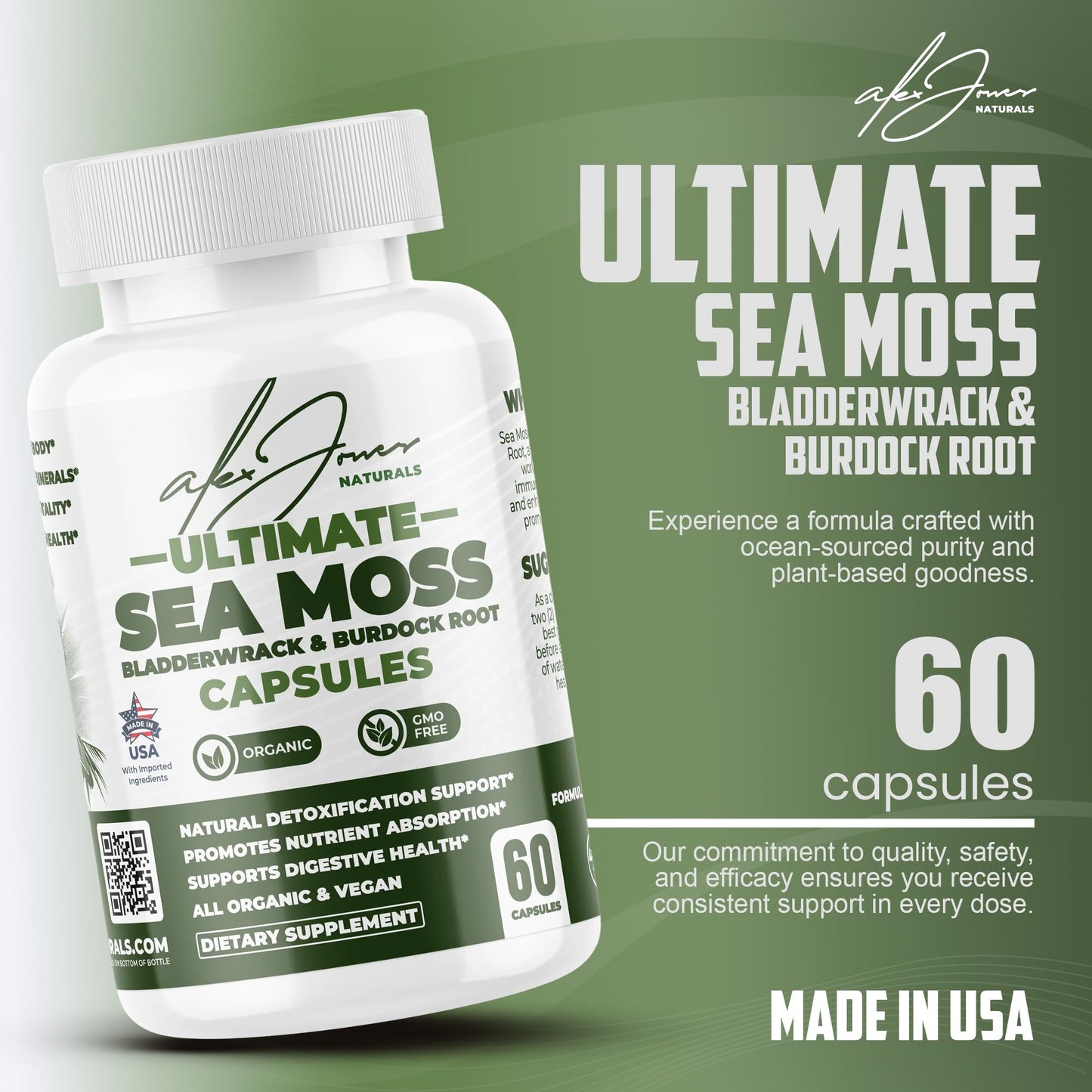 Alex Jones Naturals Organic Irish Sea Moss with Bladderwrack & Burdock Seamoss Capsules 60 Count