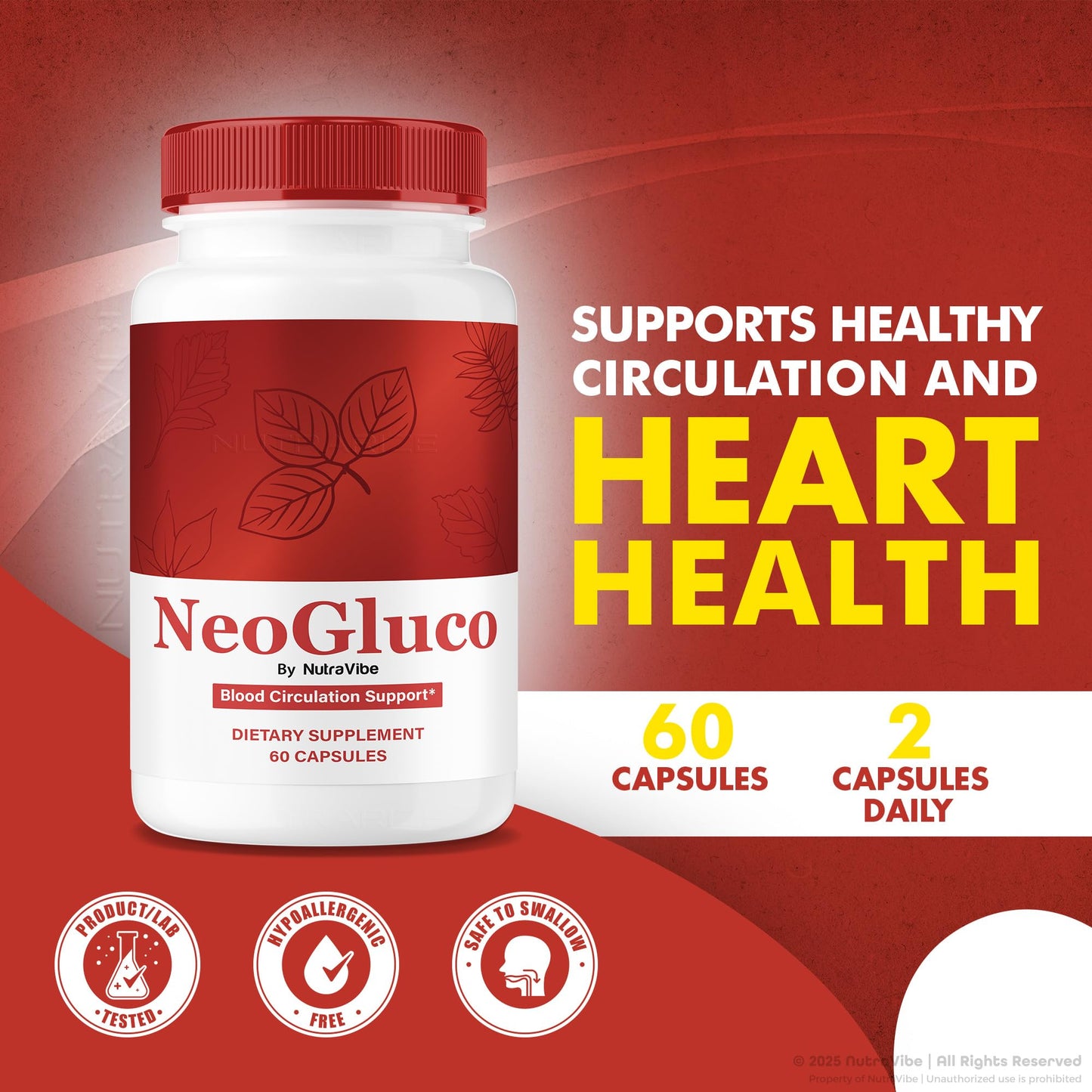 NutraVibe NeoGluco Premium Circulation Support, 300 Capsules