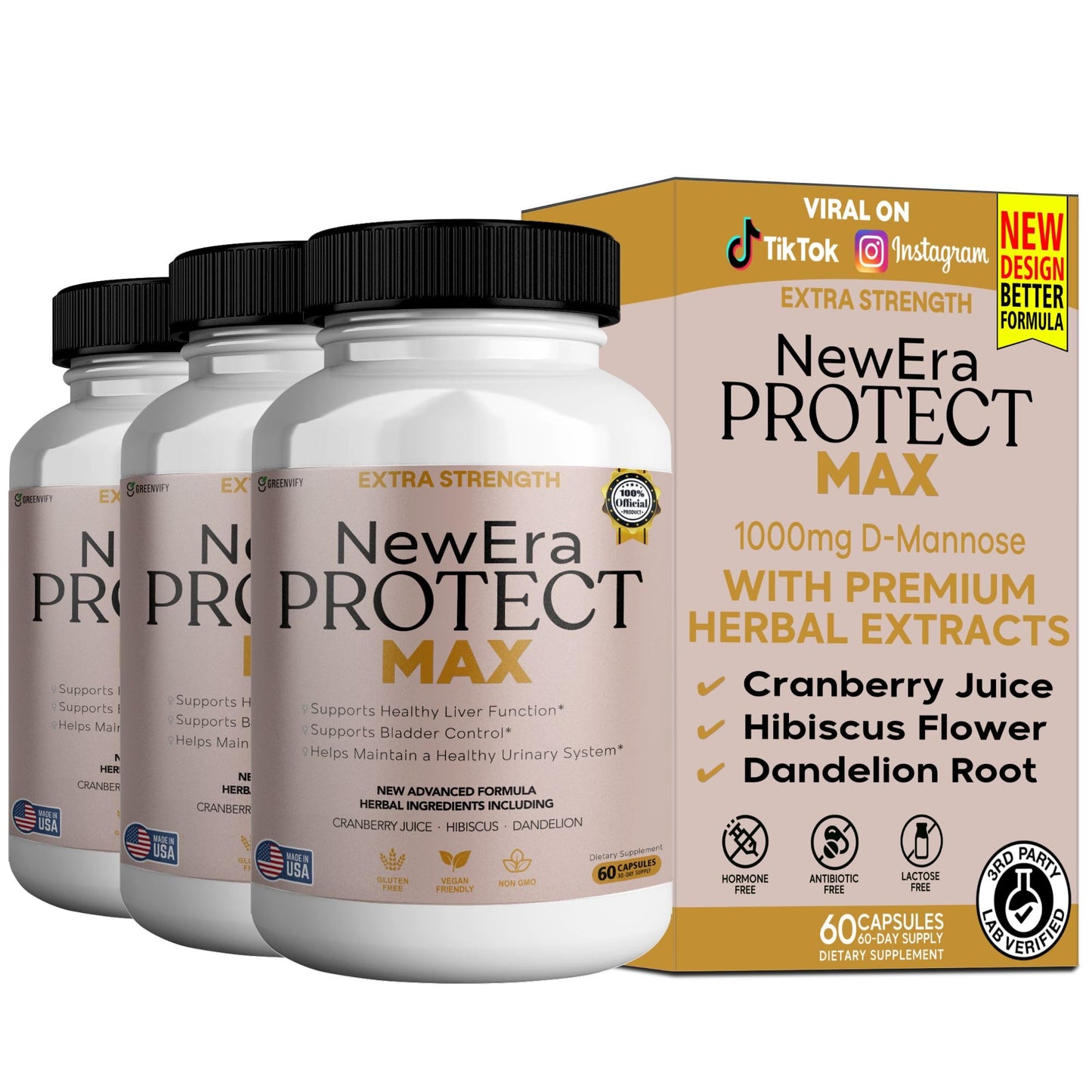 GREENVIFY New Era Protect Max Extra Strength Urinary Support Supplement Capsules, 60 Count