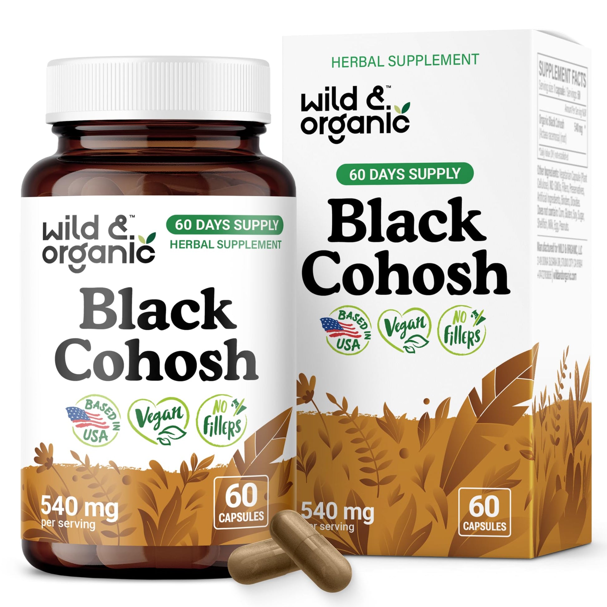 Wild & Organic Black Cohosh Capsules 540 mg, 60 Count