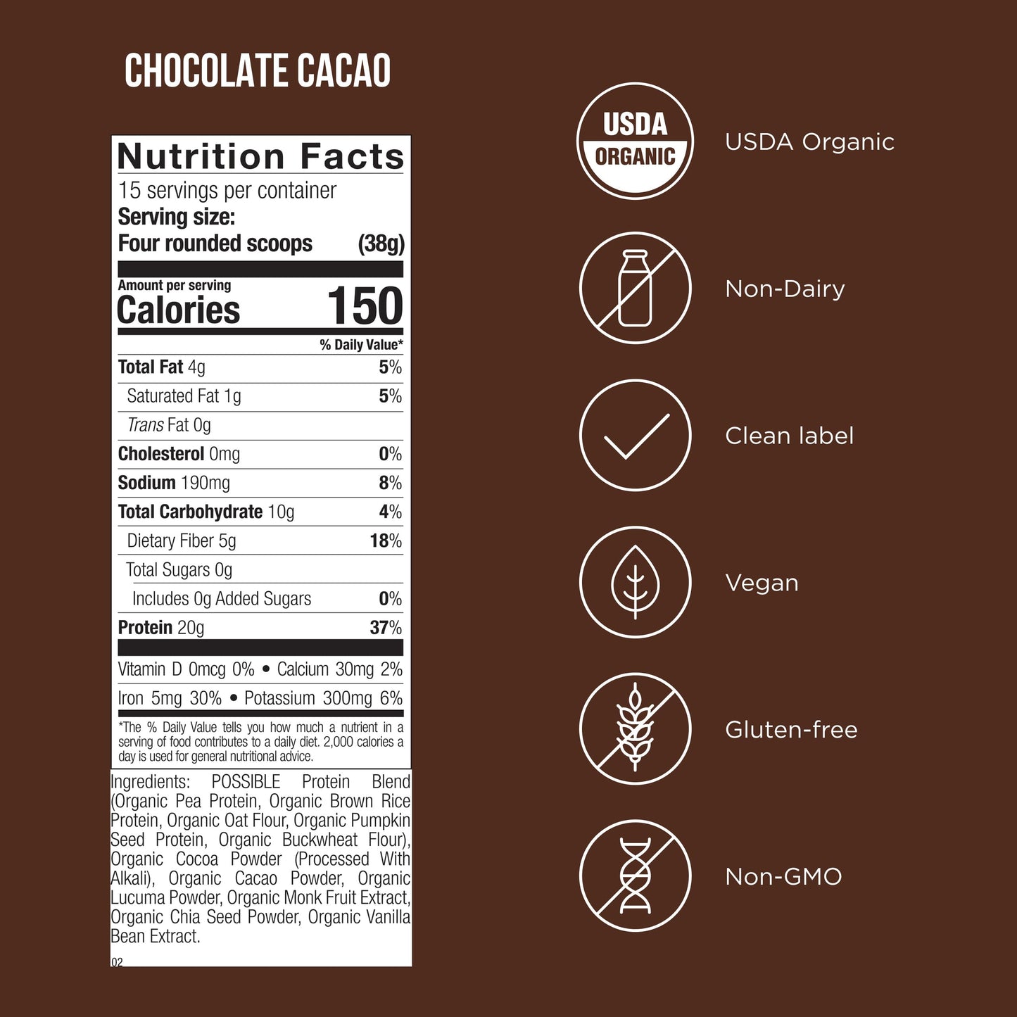 Possible Protein Powder Chocolate Cacao 40 Servings