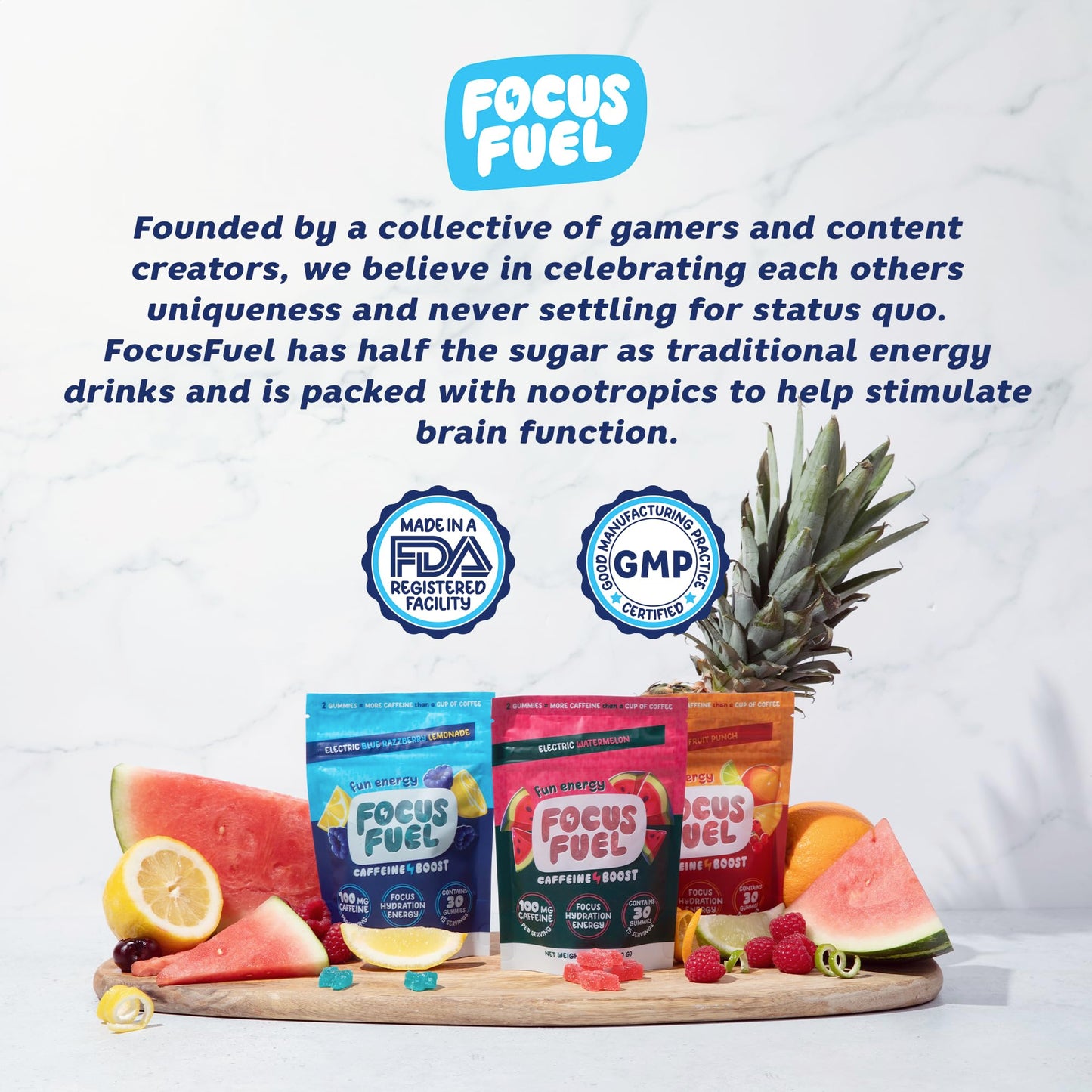 FocusFuel Energy Chews Variety Pack – Fruit Punch & Blue Razzberry Lemonade Flavors, 60 Chews