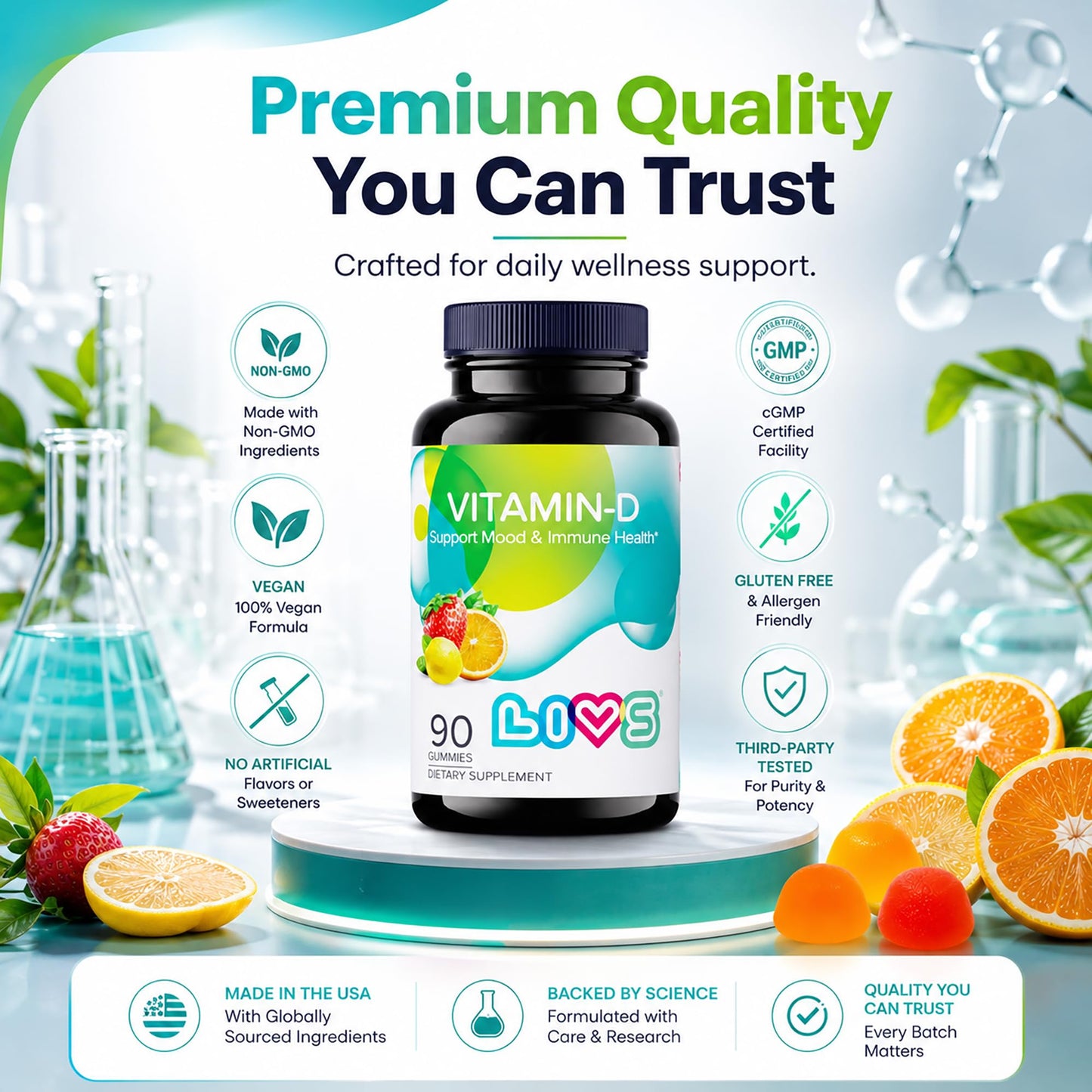 LIVS Vitamin D Gummies 2000 IU Vitamin D3, 90 Gummies