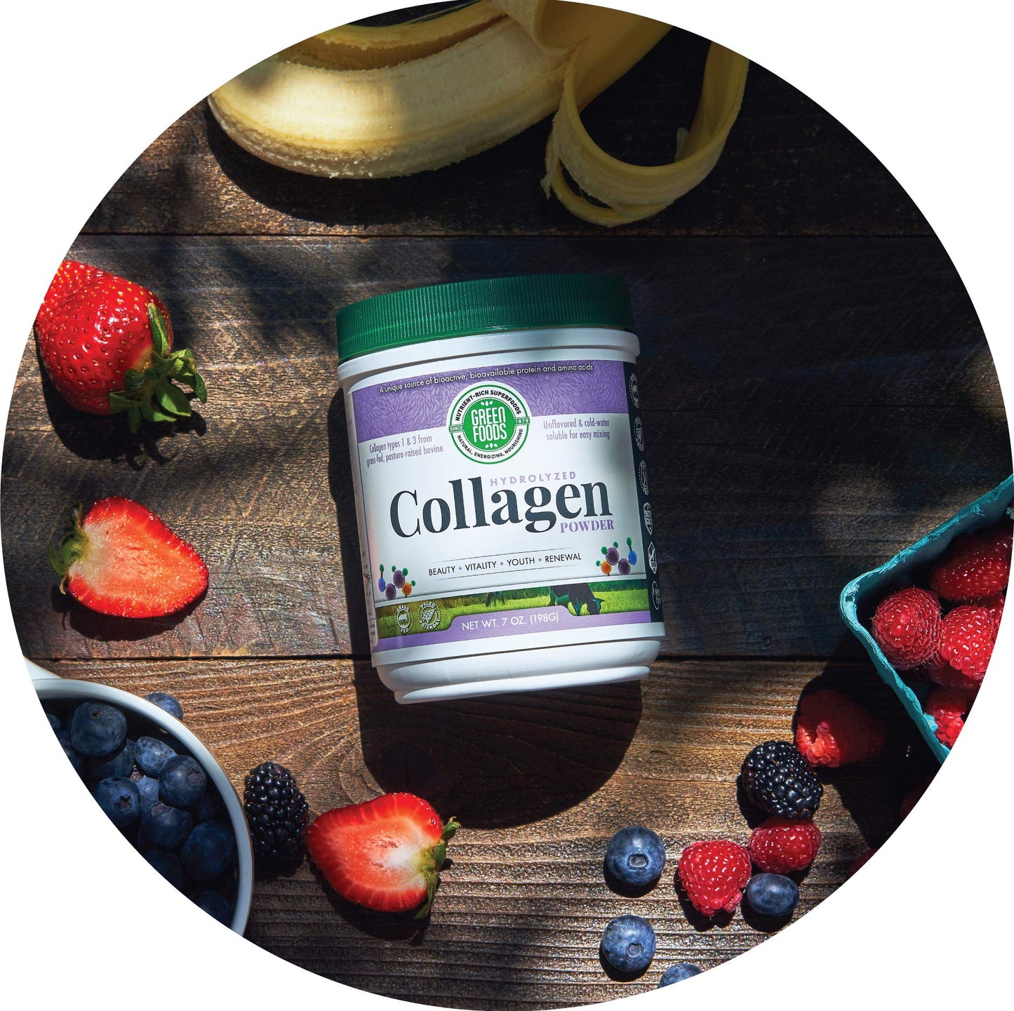 Green Foods Grass Fed Pasture Raised Hydrolyzed Collagen Peptides Protein Powder 7oz