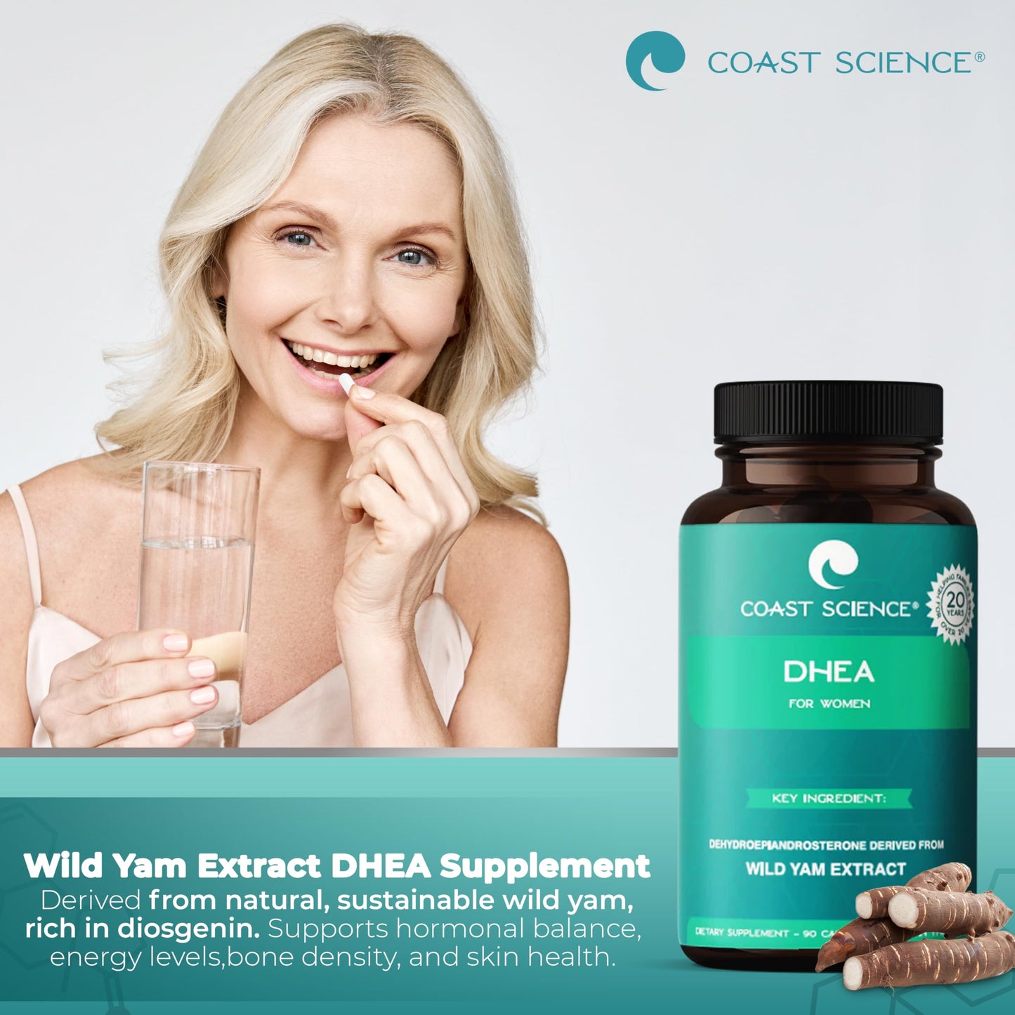 Coast Science DHEA Supplement for Women 25mg Capsule, 1 Count