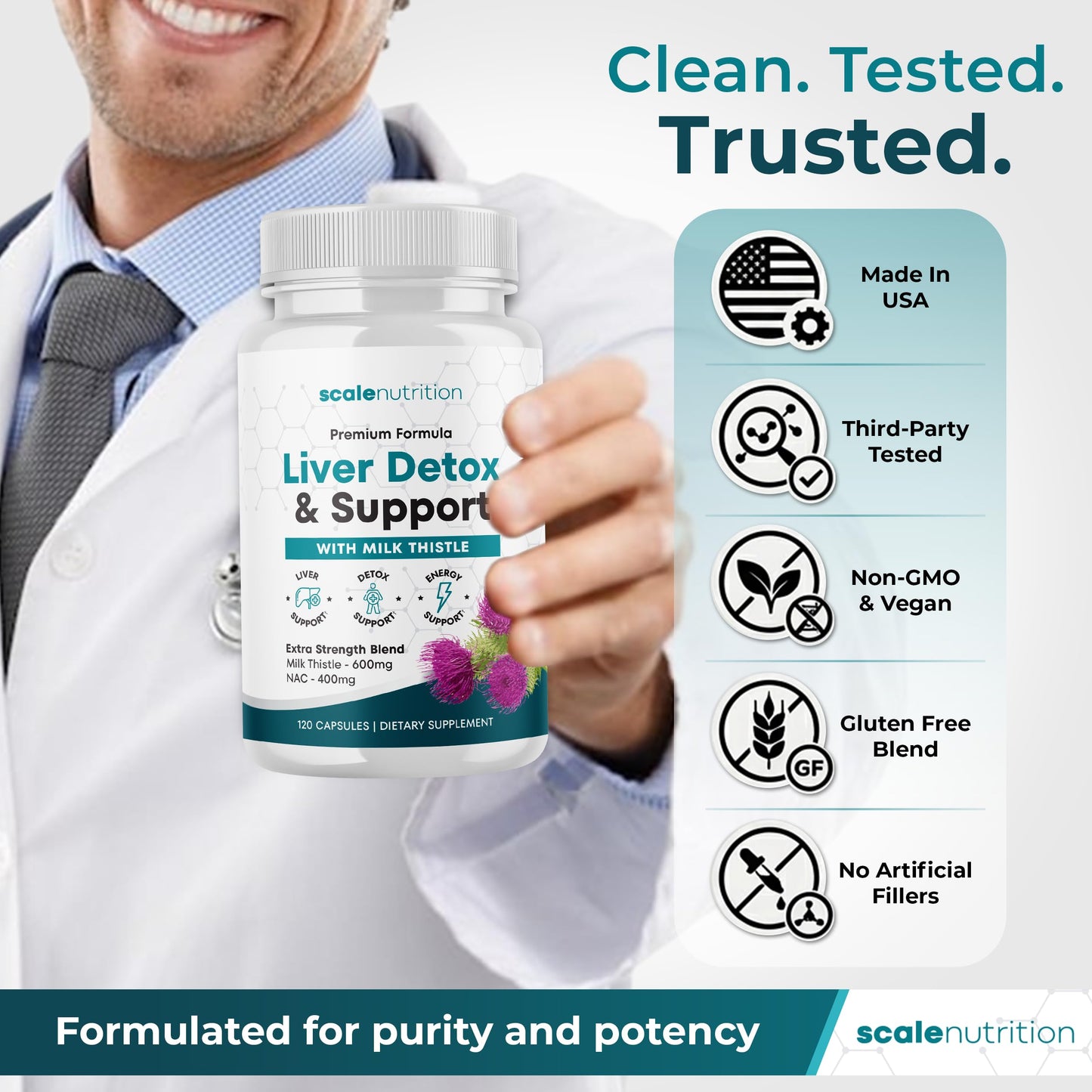 Scale Nutrition Liver Detox & Support – High Potency 1960mg Formula, Capsules, 120 Count