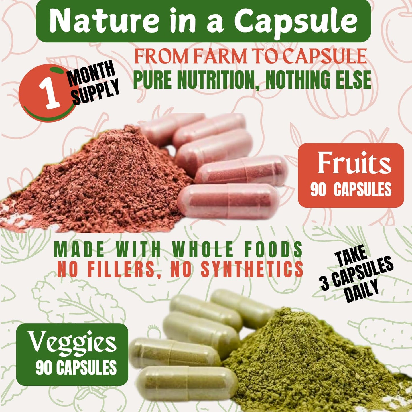 TM NATURALS Fruit and Veggies Supplement Vitamins for Men and Women - Super Fruits and Veggies Capsules, 180 Capsules