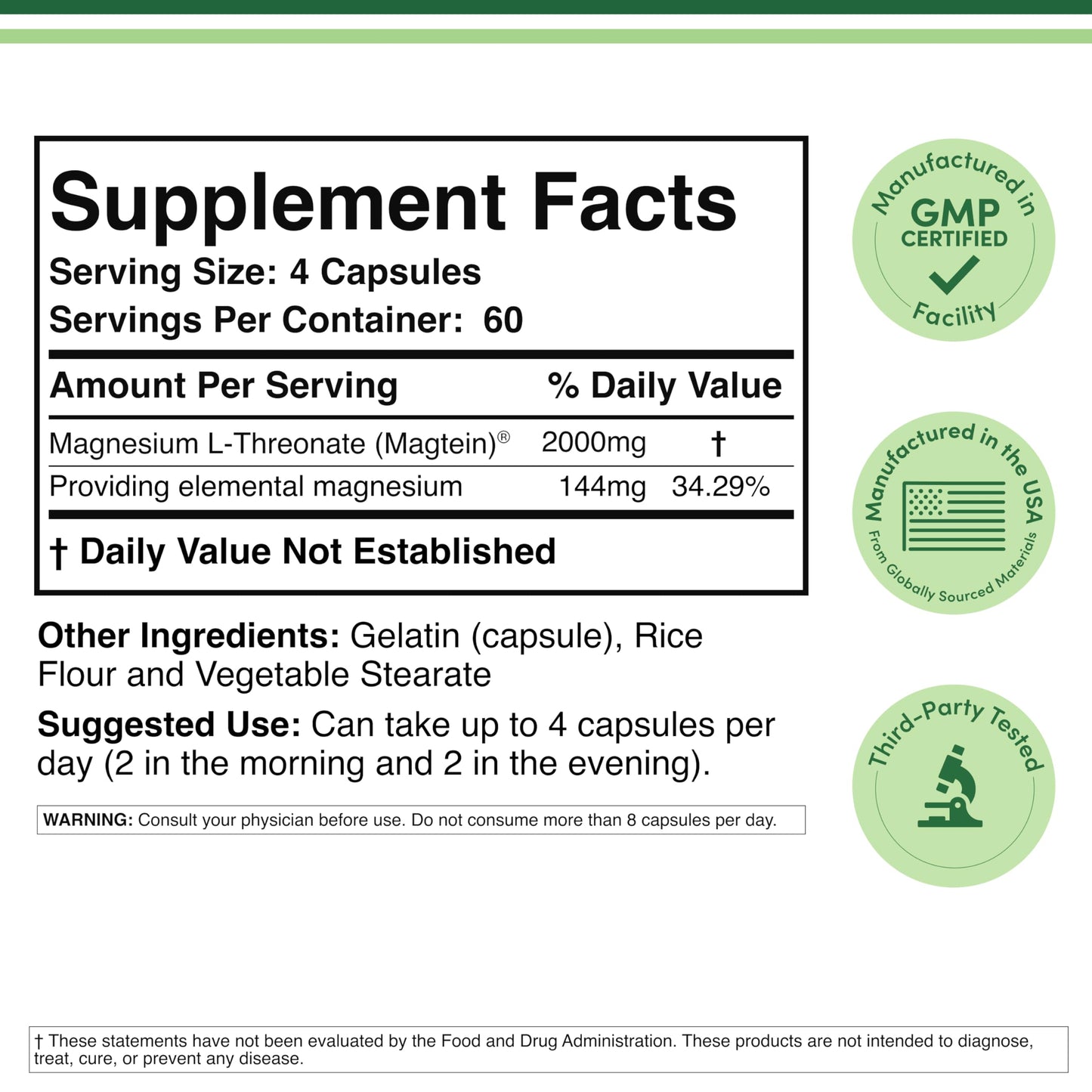 Double Wood Supplements Magnesium L Threonate Magtein 240 Capsules