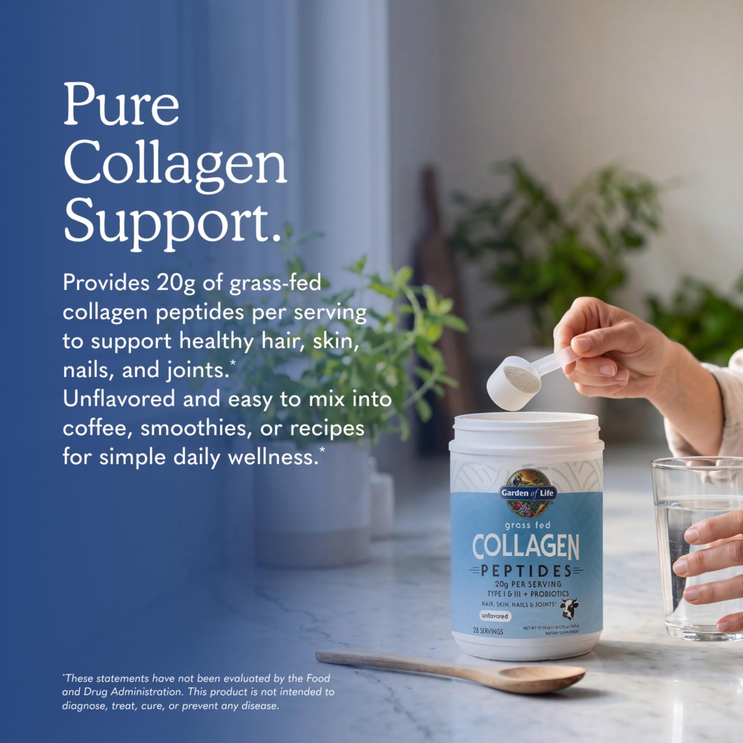 Garden of Life Grass Fed Collagen Peptides Powder Unflavored, 1.24 Pound