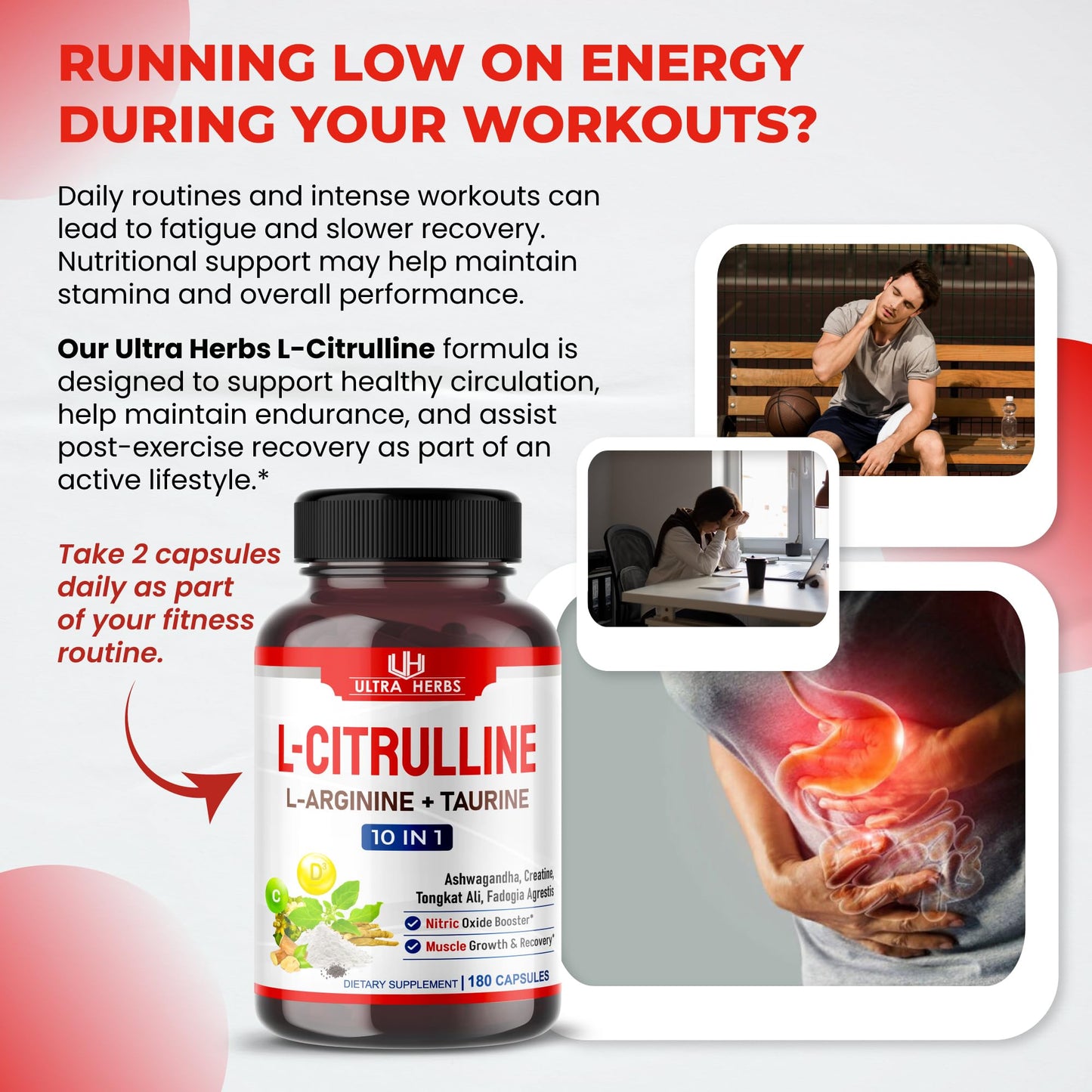 ULTRA HERBS L-Citrulline Supplement Capsules, 180 Count