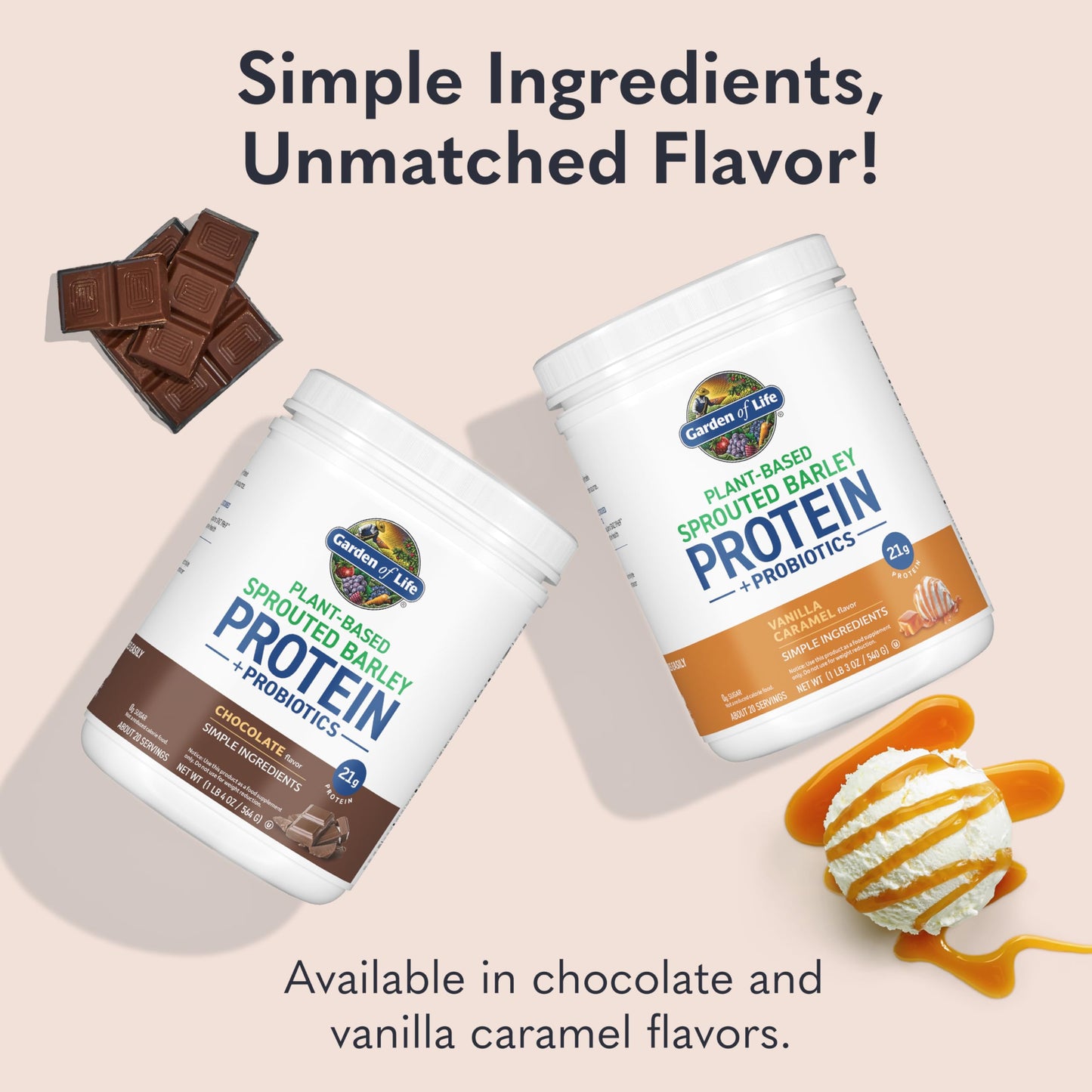 Garden of Life Sprouted Barley Protein Powder Vanilla Caramel, 18.48 oz