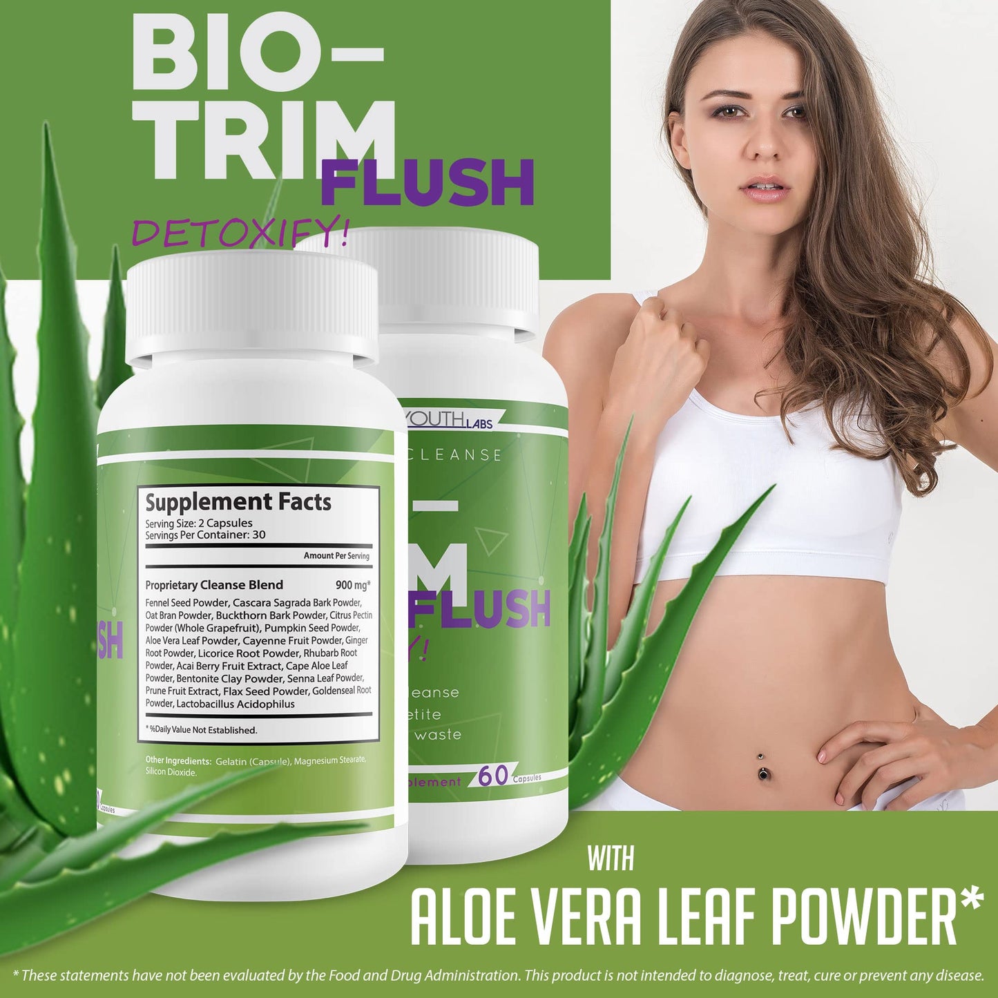 Ever Youth Labs Bio Trim Flush Colon Cleanse Detox with Probiotics Capsule, 60 Count