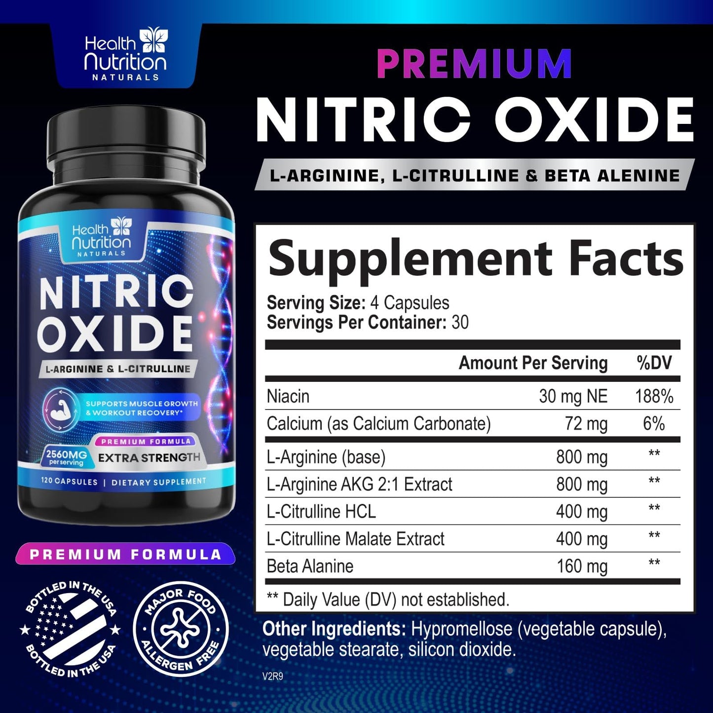Health Nutrition Naturals Nitric Oxide Booster Extra Strength Capsules 120 Capsules
