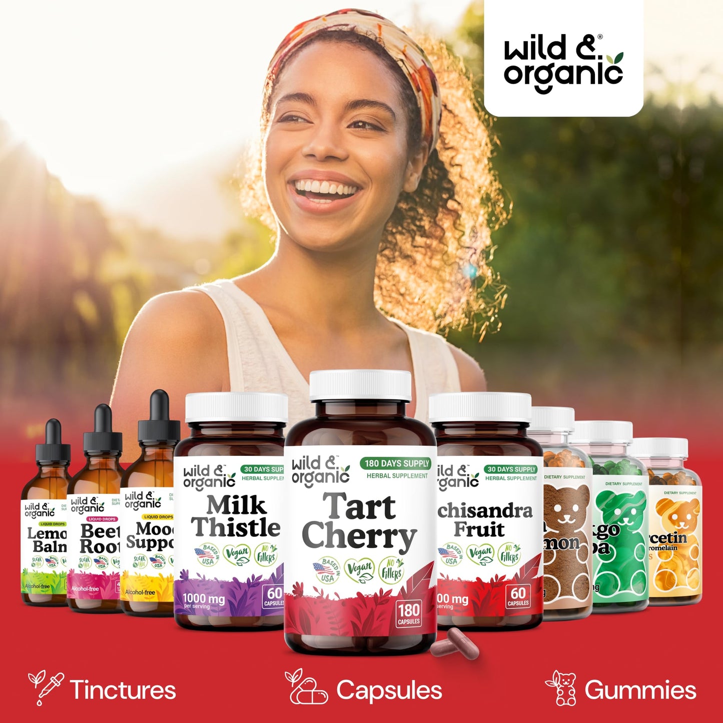 Wild & Organic Tart Cherry Extract 600 mg Capsules, 180 Count