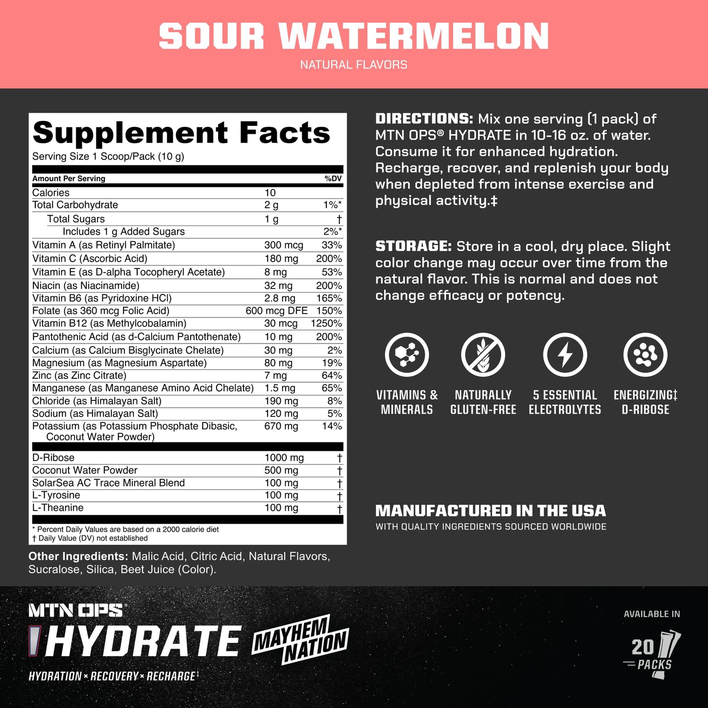 MTN OPS Hydrate Sugar Free Electrolyte Powder 5.6