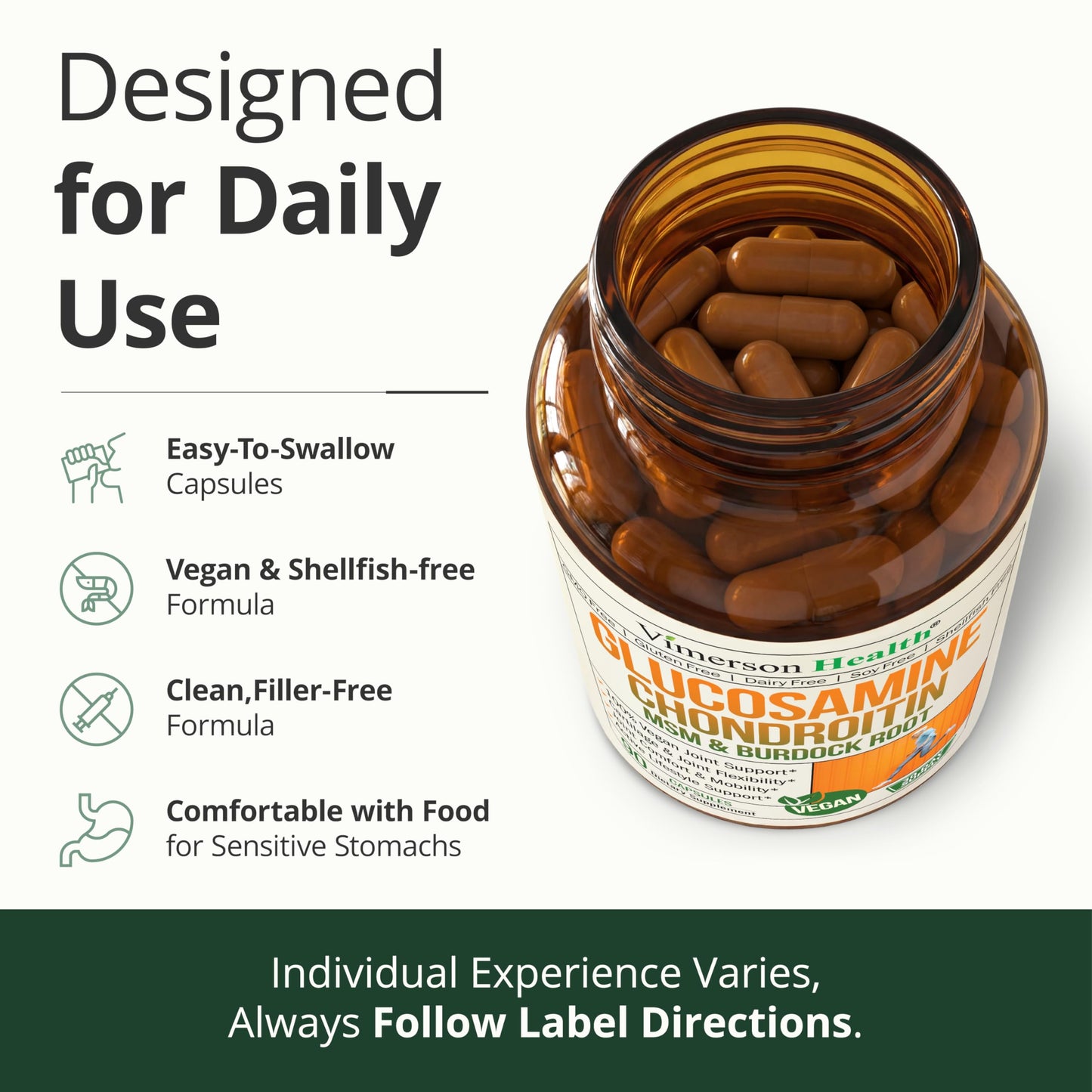 Vimerson Health Vegan Glucosamine Chondroitin MSM Capsules 180 Count