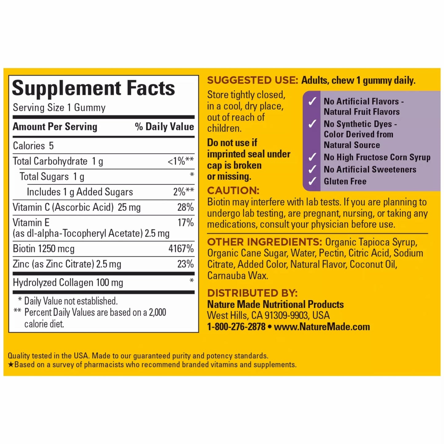 Nature Made Collagen Gummies with Vitamin C, Zinc, Biotin, Hydrolyzed Collagen Peptides, 60 Gummies