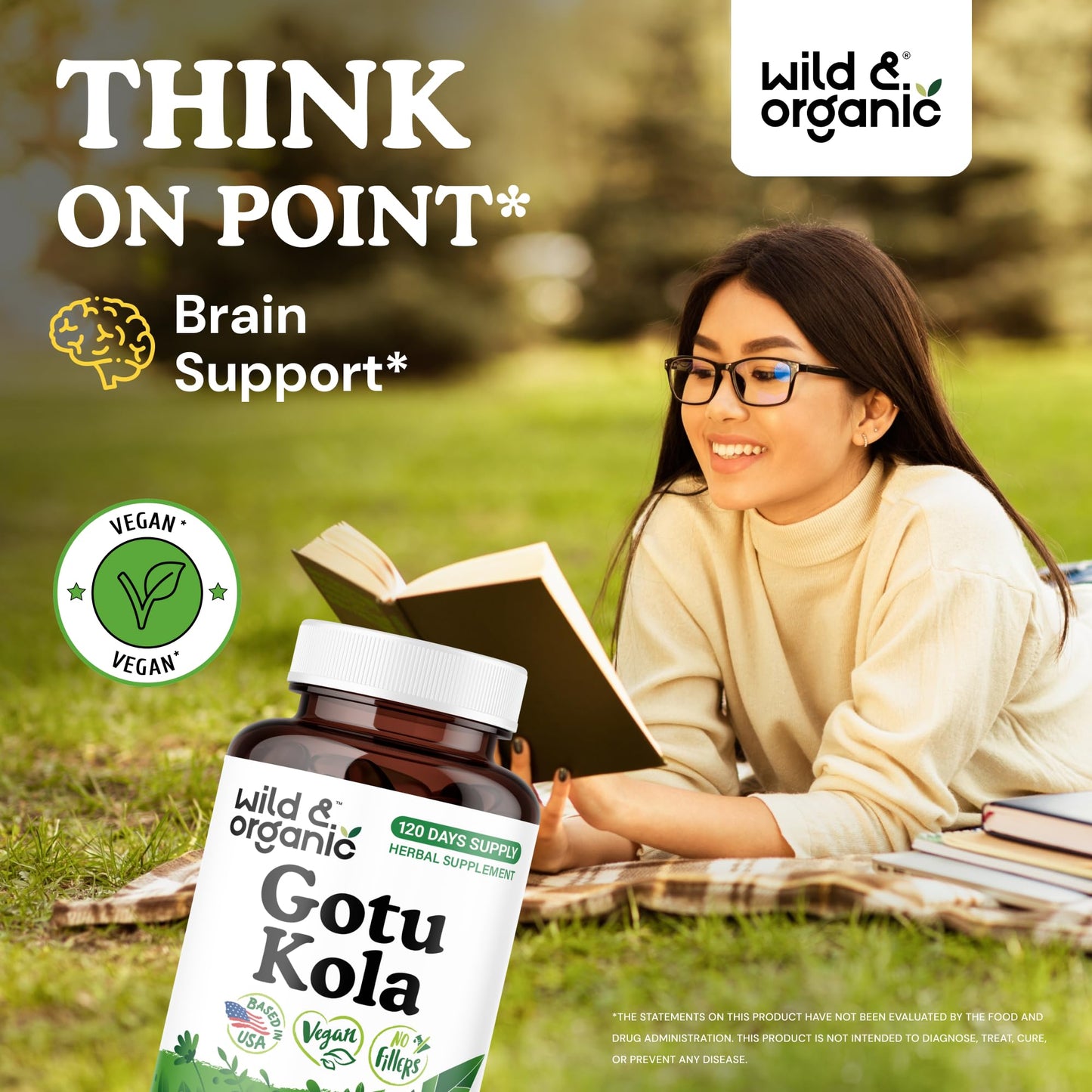 Wild & Organic Gotu Kola Capsules 600 mg, 120 Count