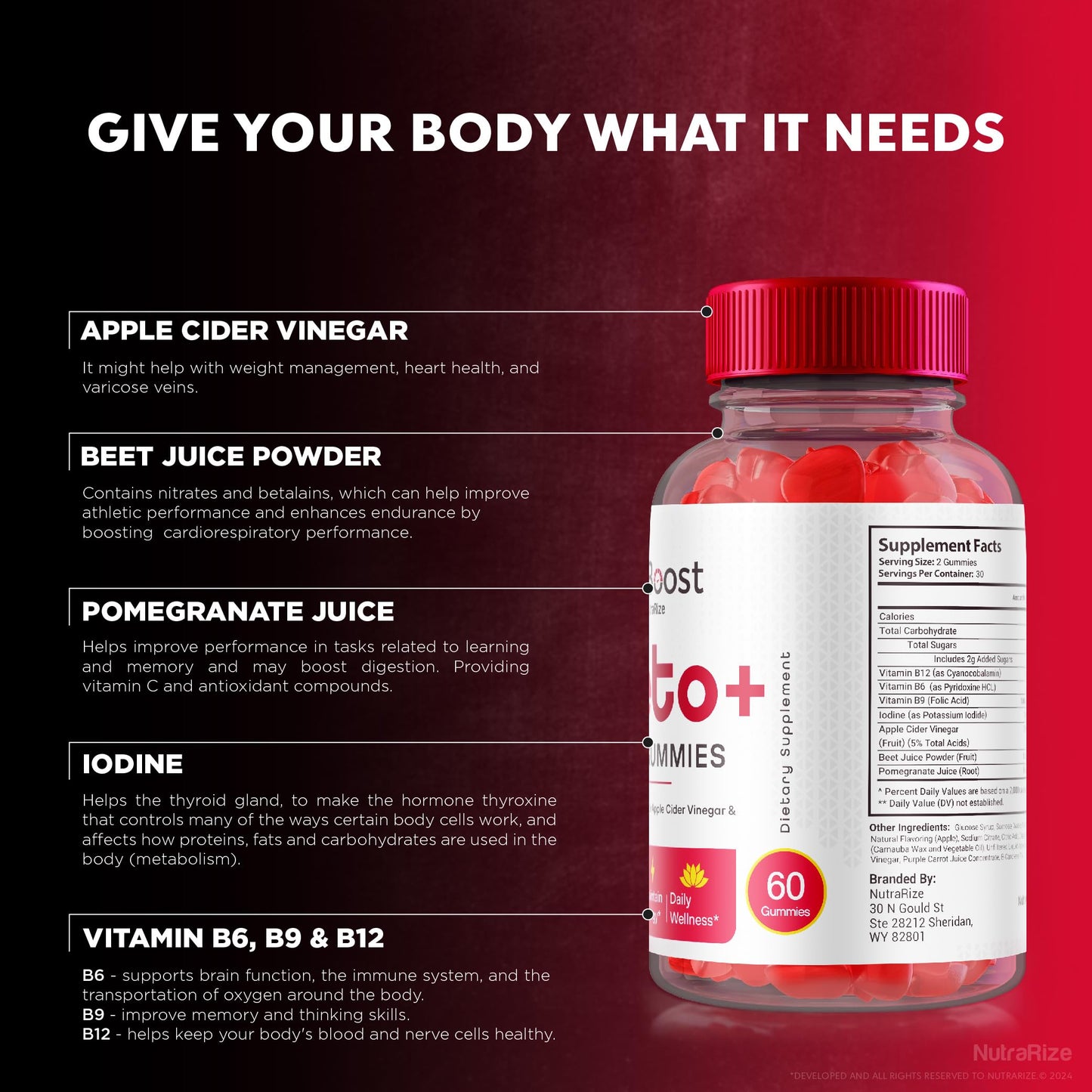 NutraRize X10 Boost Keto+ ACV Gummies, 120 Gummies