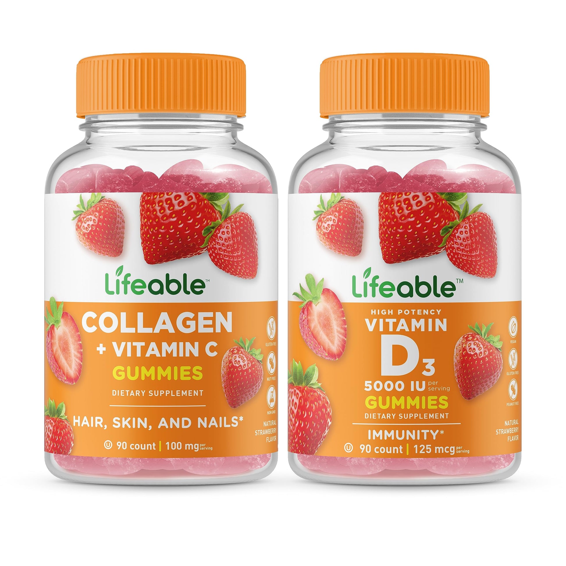 Lifeable Collagen & Vitamin C + Vitamin D 5000 IU Gummies, 180 Count