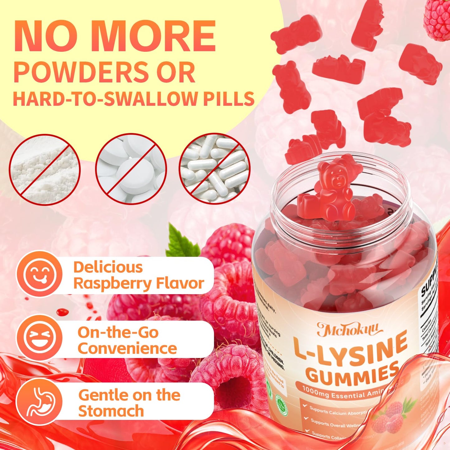 Mchokuu L-Lysine 1000mg Gummies for Adults, 120 Count