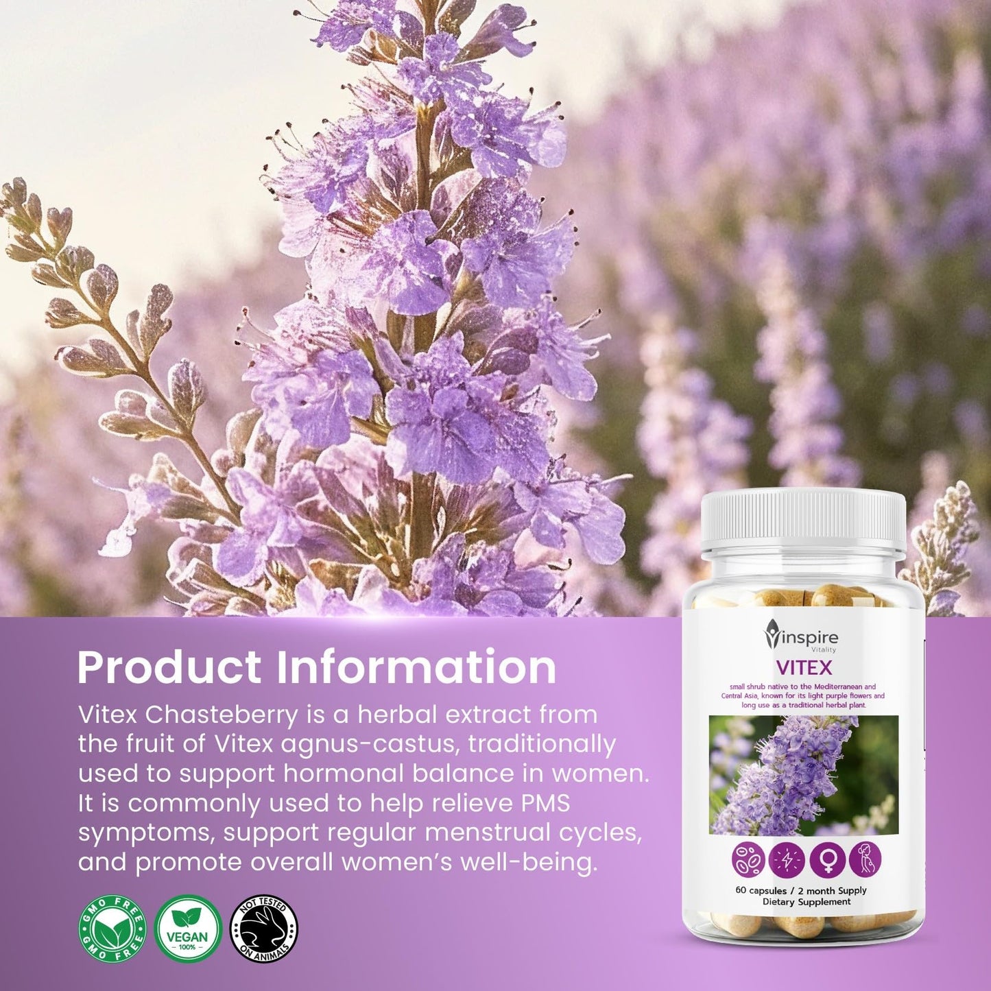 Inspire Vitality LLC Vitex Chasteberry Supplement for Women 60 Capsules