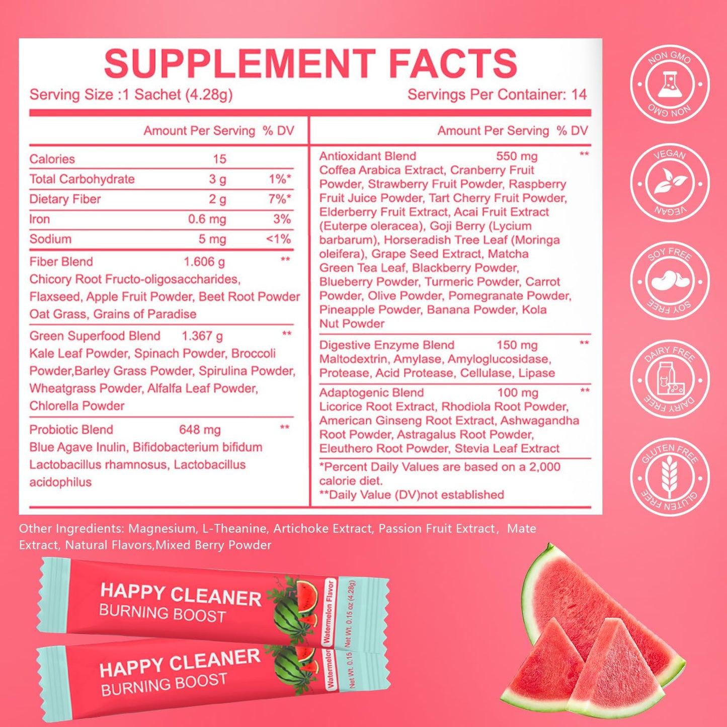 Josmon Happy Cleaner Probiotic Prebiotic Powder Watermelon 2.11 oz