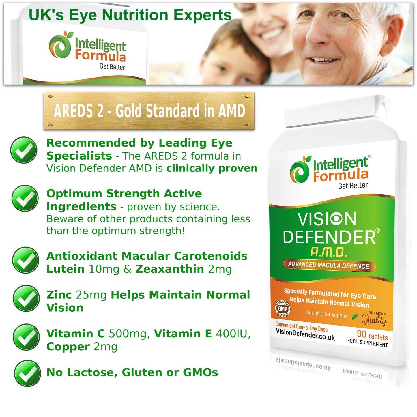 Intelligent Formula Vision Defender AMD AREDS2 Eye Vitamins 90 Tablets