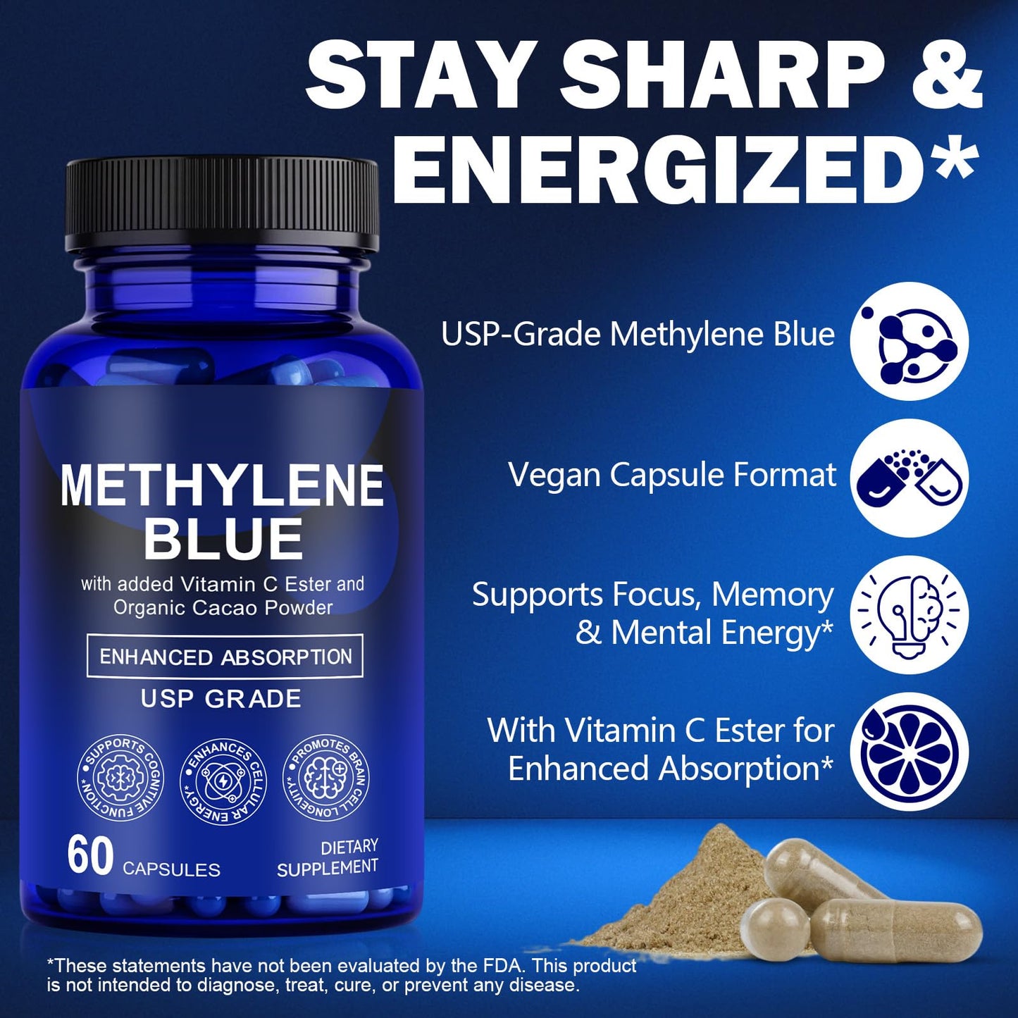 Feeliville Methylene Blue Capsules 60 Count