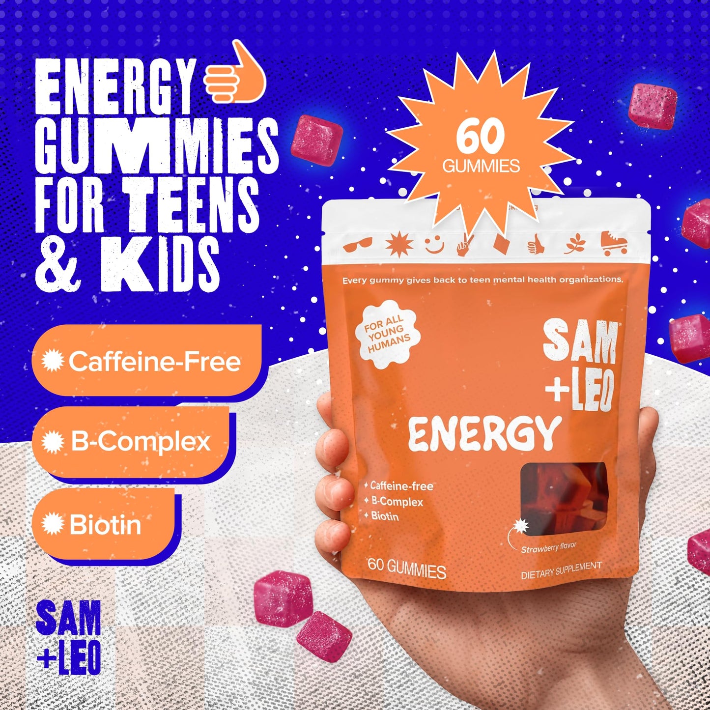 SAM+LEO Vitamin B Complex Gummies with Biotin for Kids & Teens, 60 Gummies