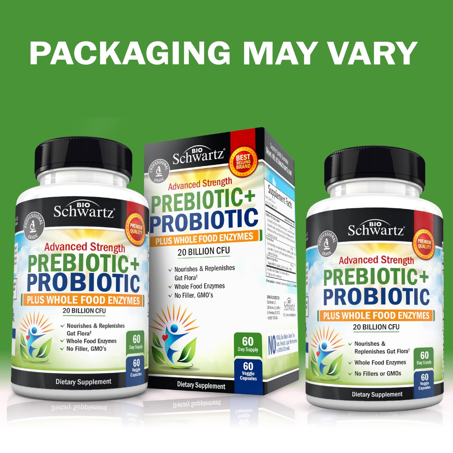 BioSchwartz Advanced Prebiotics and Probiotics for Women & Men, Immune, Digestive & Gut Health with L. Reuteri, Inulin Fiber, Digestive Enzymes, Non-GMO, Gluten-Free, Dairy-Free, 60 Capsules