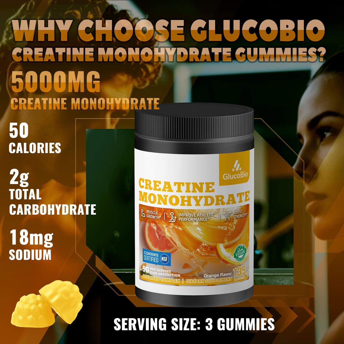 GlucoBio Creatine Monohydrate Gummies 135 Count
