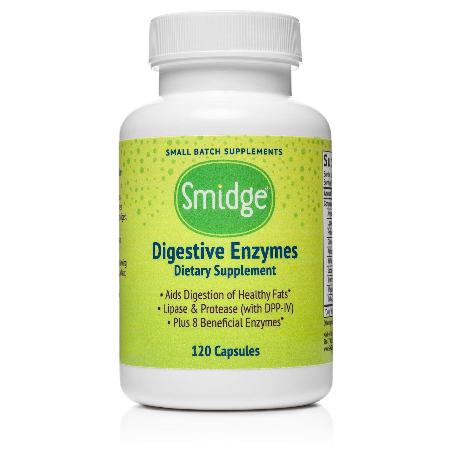 Smidge Digestive Enzymes – Comfy Digestion – Lipase & Protease, 120 Capsules