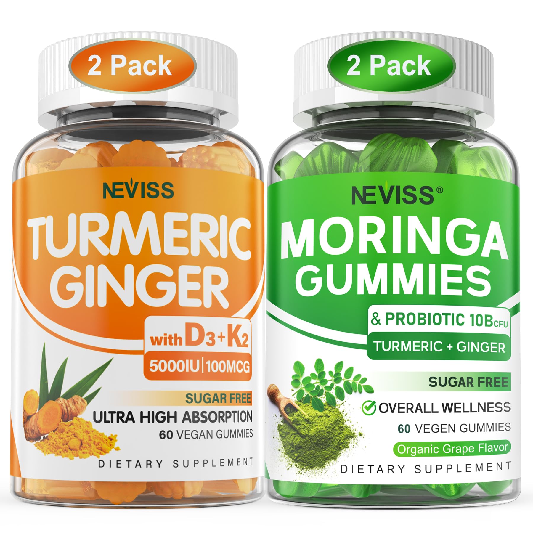 NEVISS Turmeric Ginger & Moringa Gummies, 240 Gummies