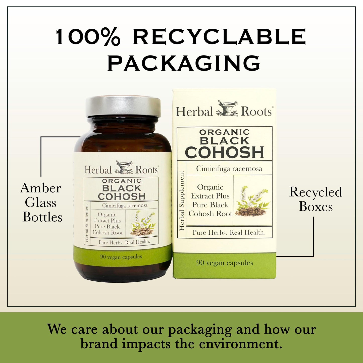 Herbal Roots Organic Black Cohosh Root Capsules Vegan Capsules, 60 Count
