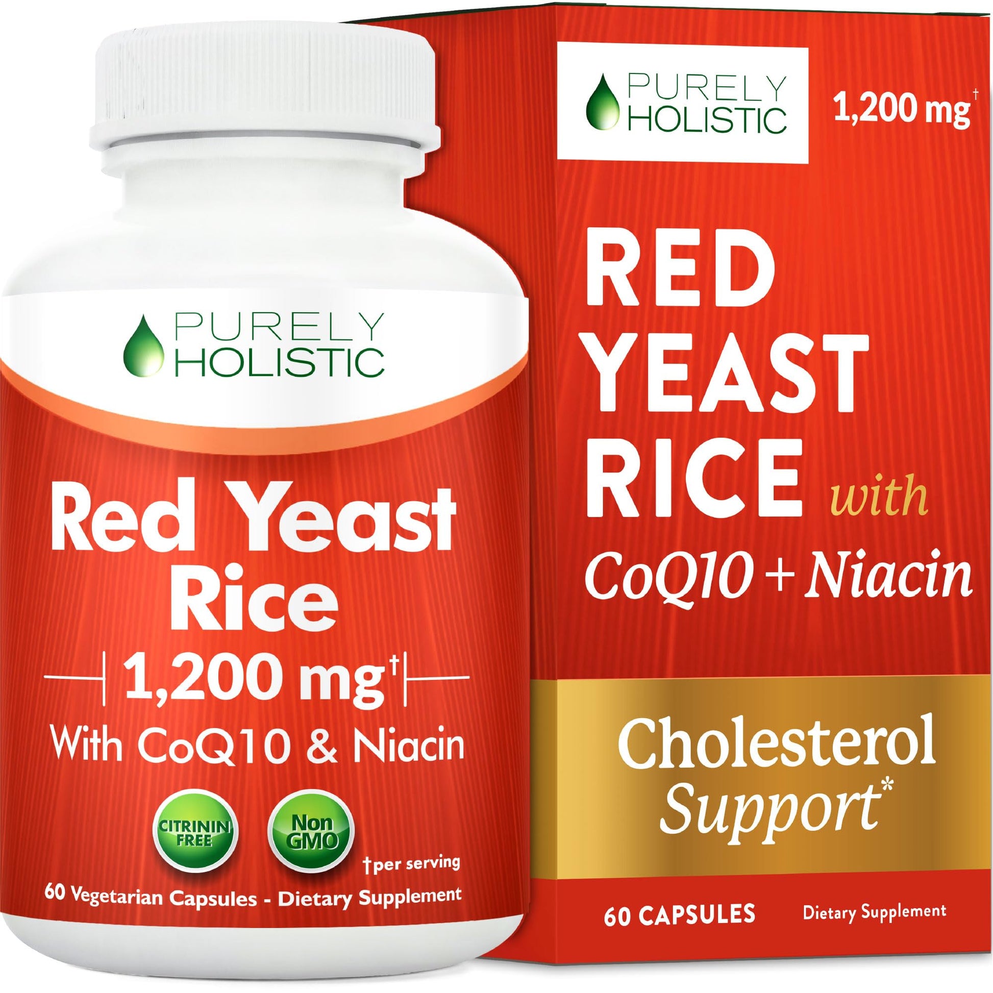 Purely Holistic Red Yeast Rice with CoQ10 Supplement, Capsule, 60 Count