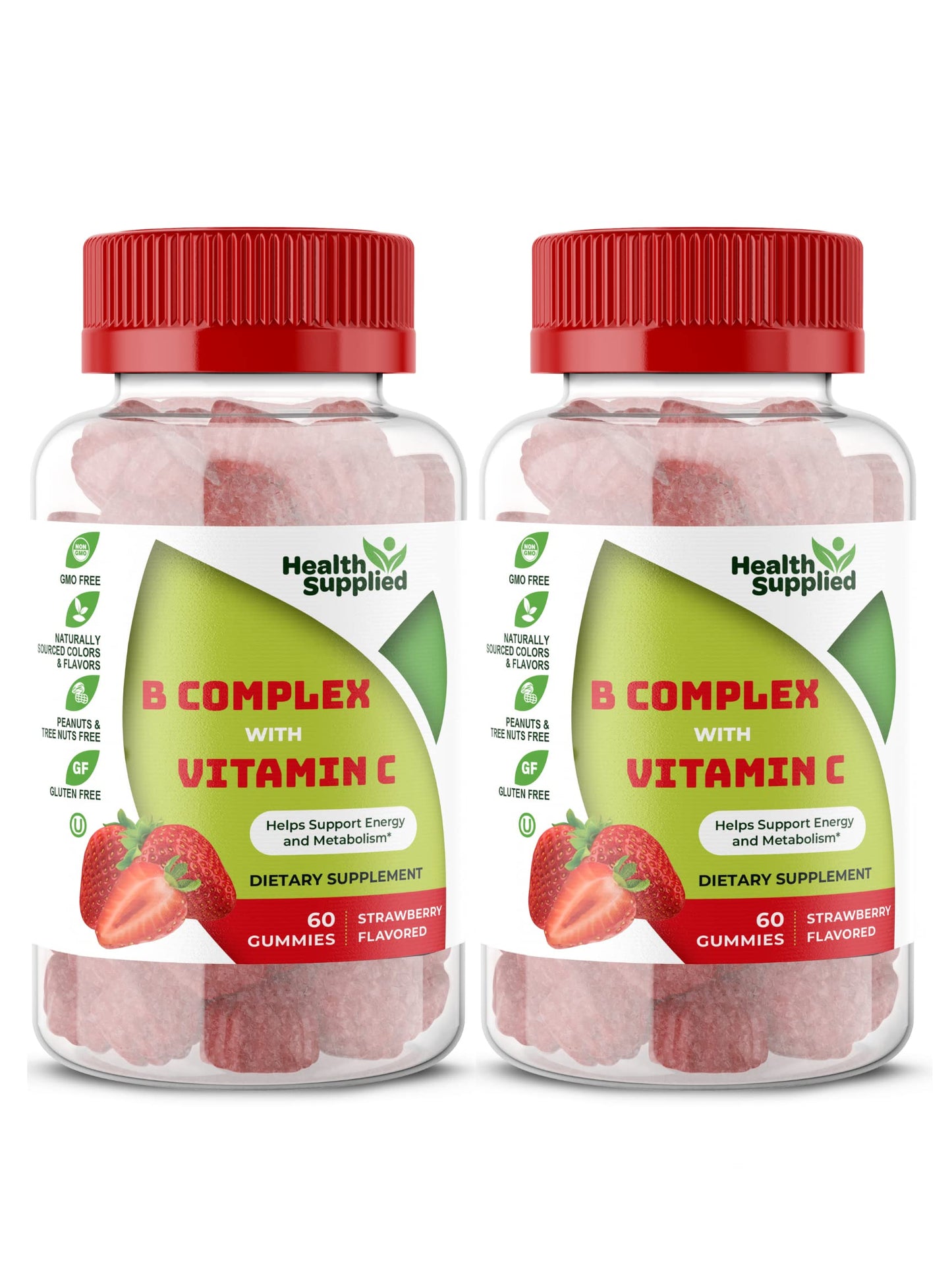 Health Supplied Vitamin B Complex Gummies, Strawberry Flavored with Vitamin C, 120 Gummies