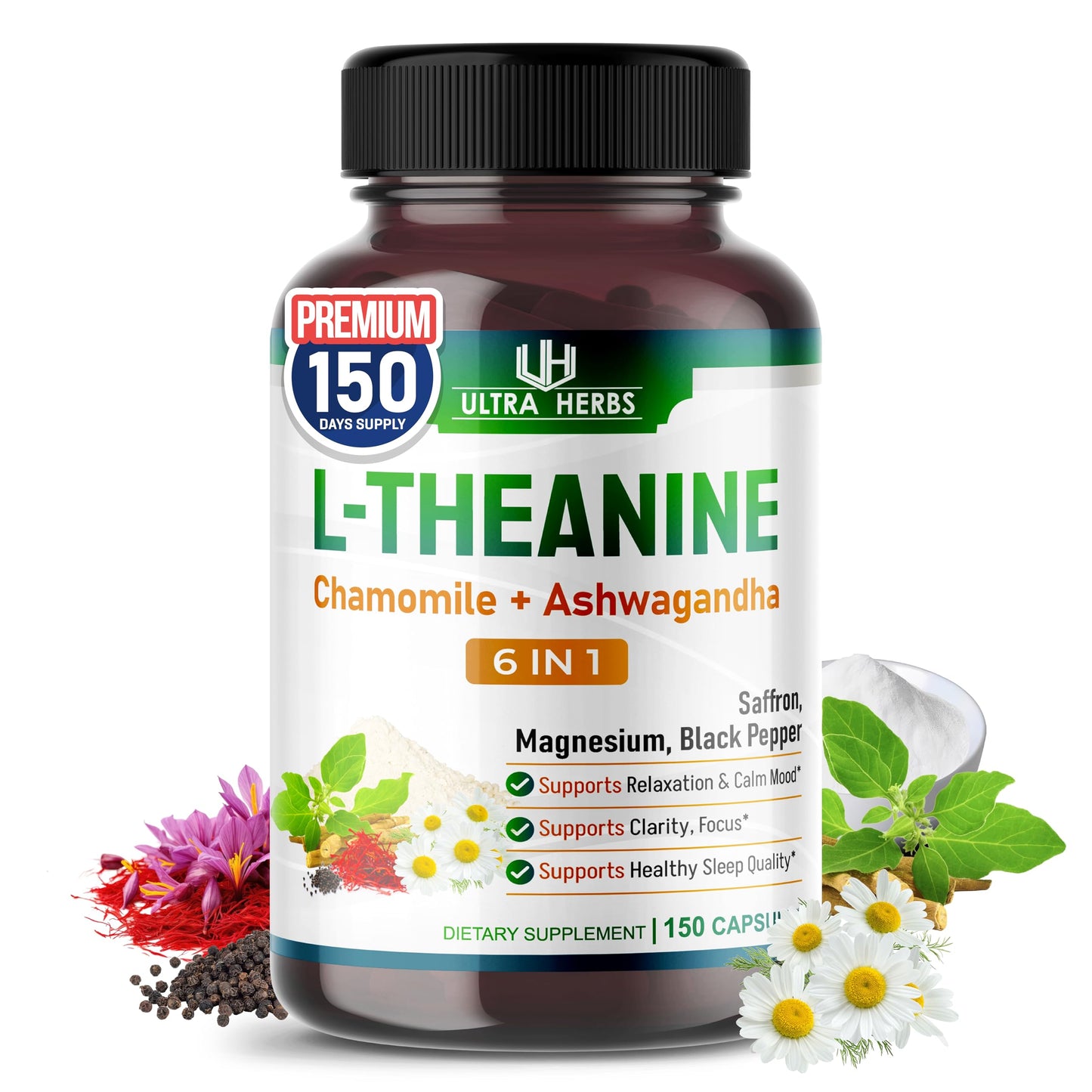 ULTRA HERBS L-Theanine Supplement Capsule 150 Count