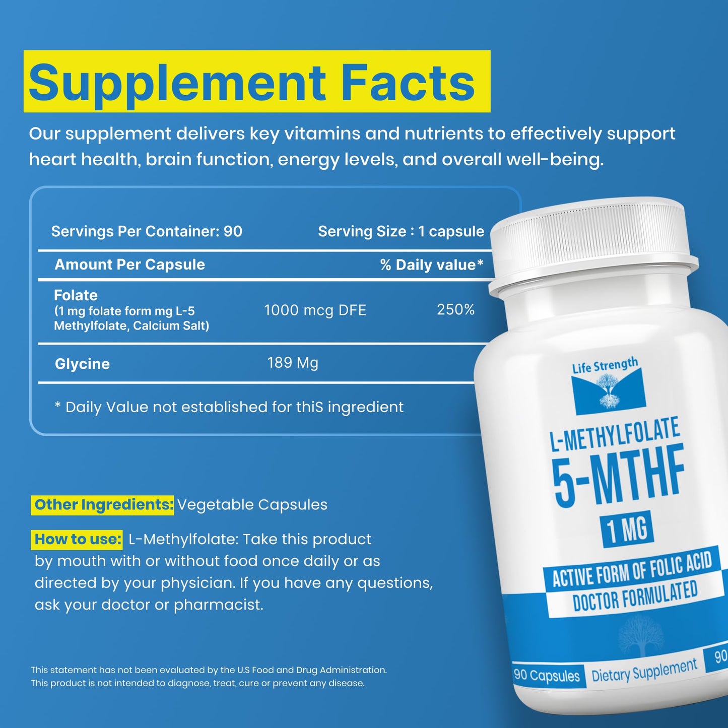 LifeStrength L Methylfolate 1mg Capsules, 180 Count